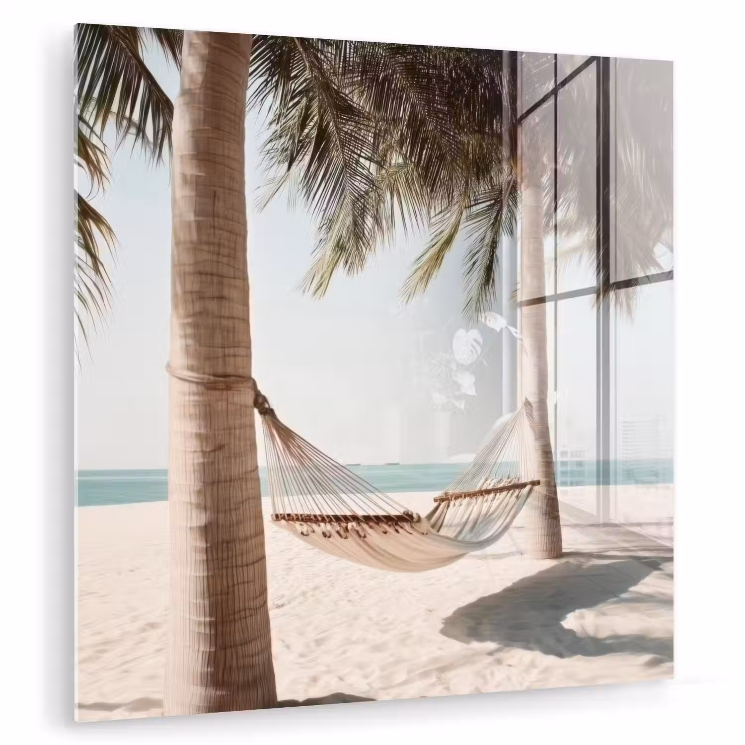 Hangmat - Palmbomen - Strand - Zee plexiglas 5mm klein -zzzproduct_nieuw