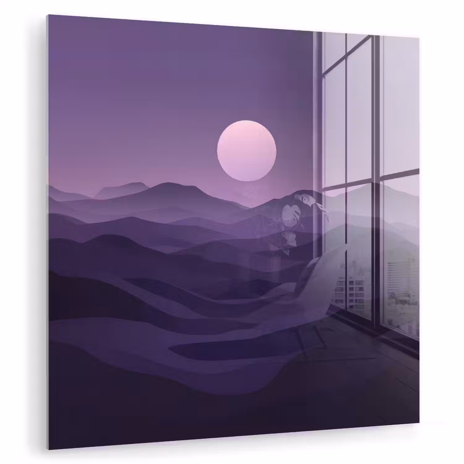Heuvels - Paars - Mist - Zon plexiglas 5mm klein -zzzproduct_nieuw