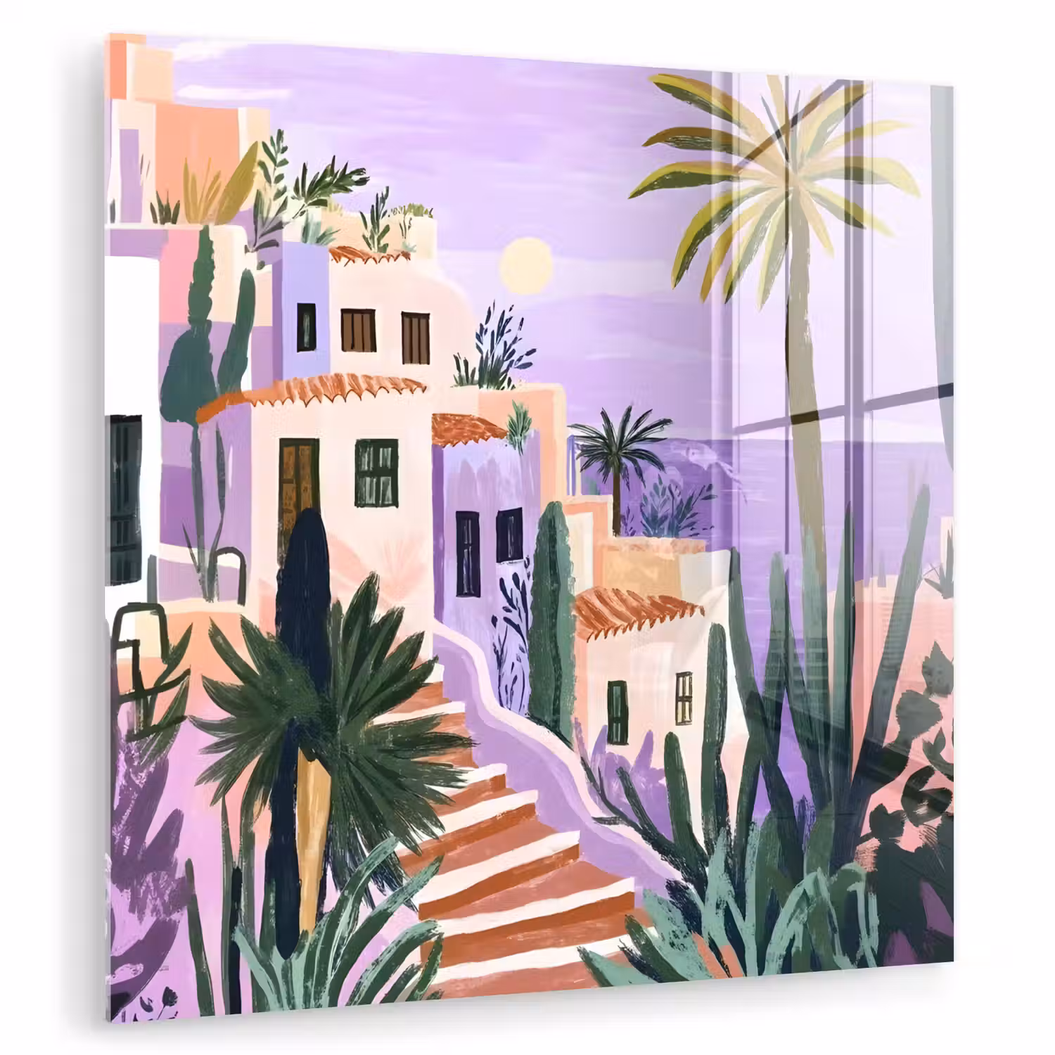 Huizen - Minimalistisch - Palmbomen - Kust plexiglas 5mm klein -zzzproduct_nieuw