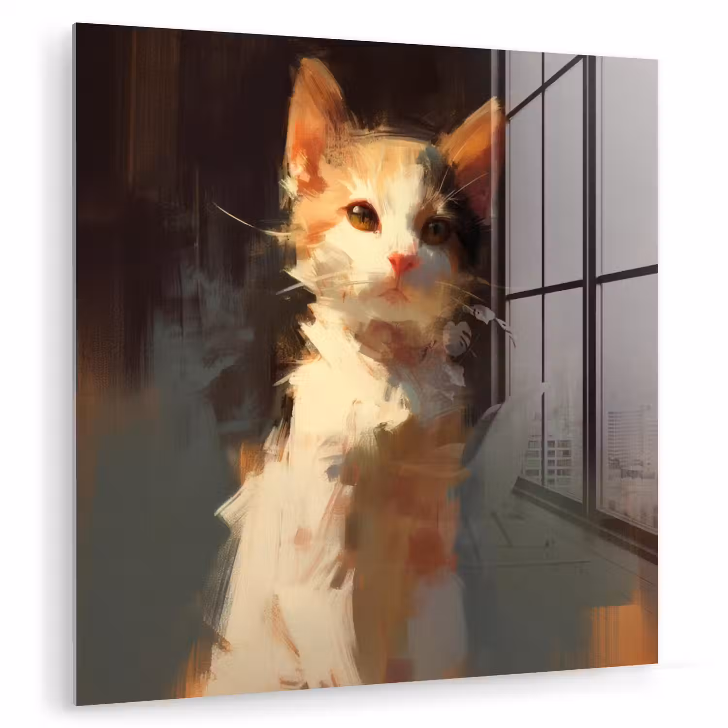 Kat - Geschilderd - Artistiek - Wit plexiglas 5mm klein -zzzproduct_nieuw