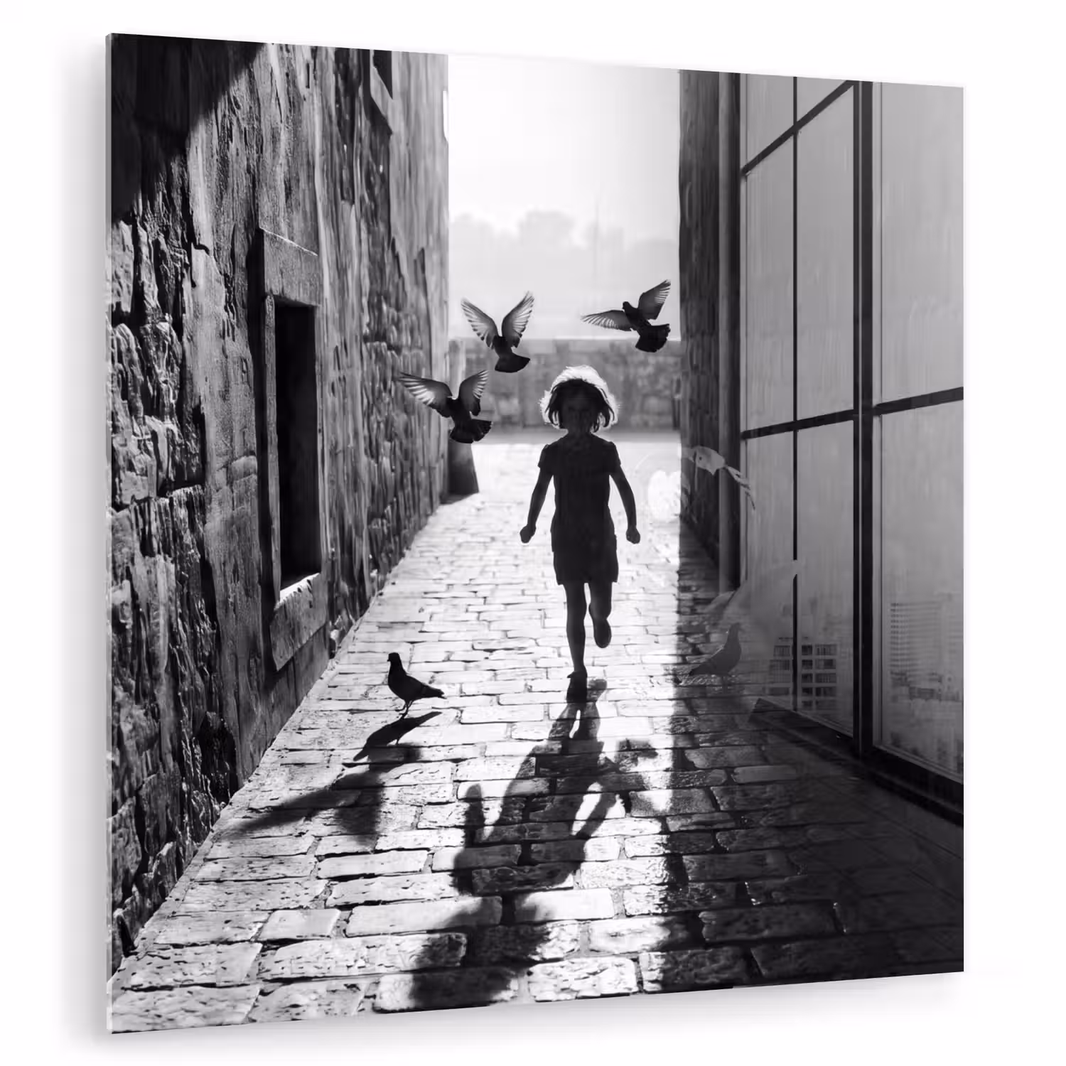 Kind - Vogel - Straat - Zwart-wit - Spelen plexiglas 5mm klein -zzzproduct_nieuw