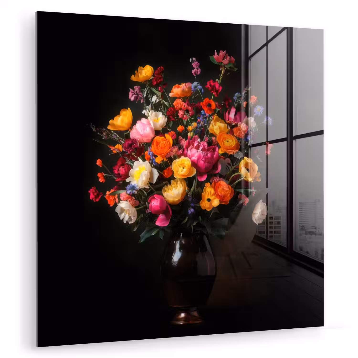 Kleurrijk - Boeket - Vaas - Donkerbruin plexiglas 5mm klein -zzzproduct_nieuw