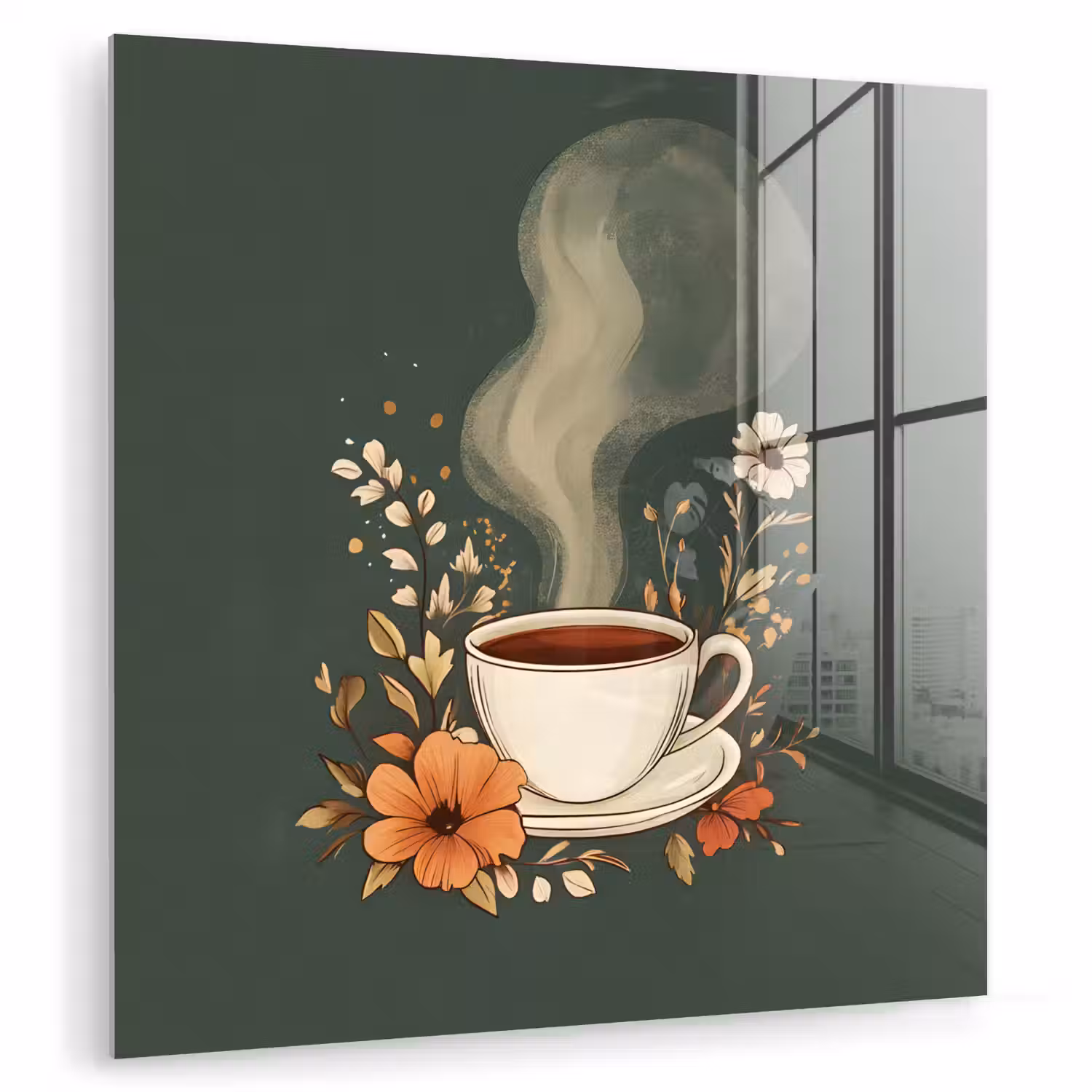 Kop - Bloemen - Groen - Koffie plexiglas 5mm klein -zzzproduct_nieuw