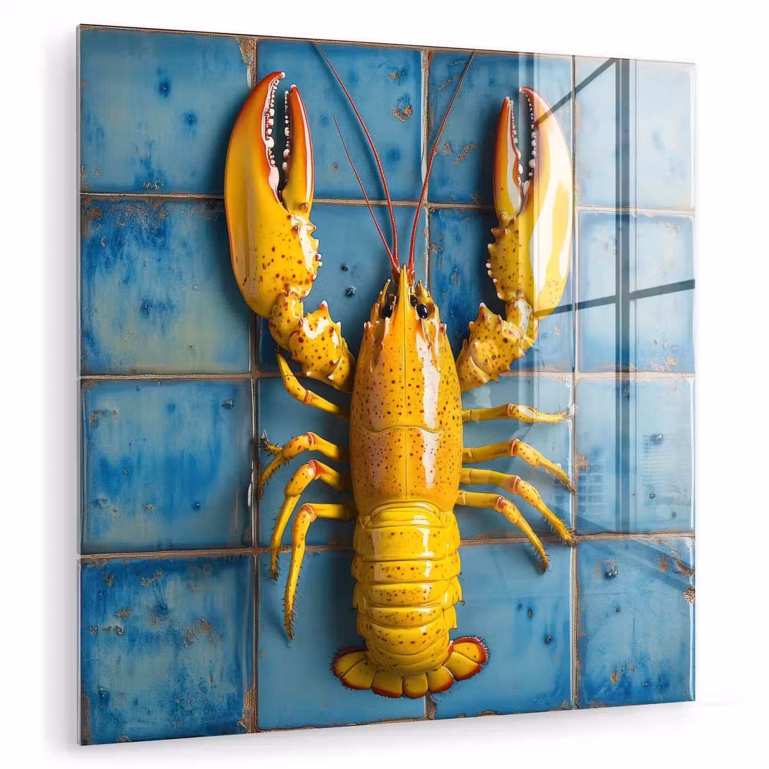 Kreeft - Geel - Blauw - Tegels plexiglas 5mm klein -zzzproduct_nieuw