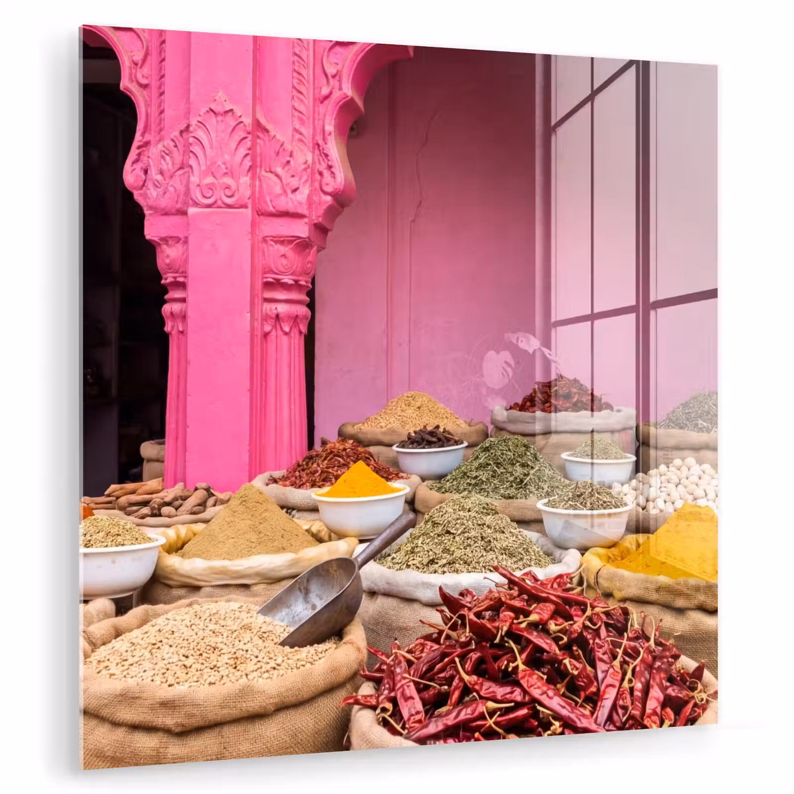 Glas schilderij - Kruiden - Markt - Roze - Kruiden - Markt - Roze plexiglas 5mm klein