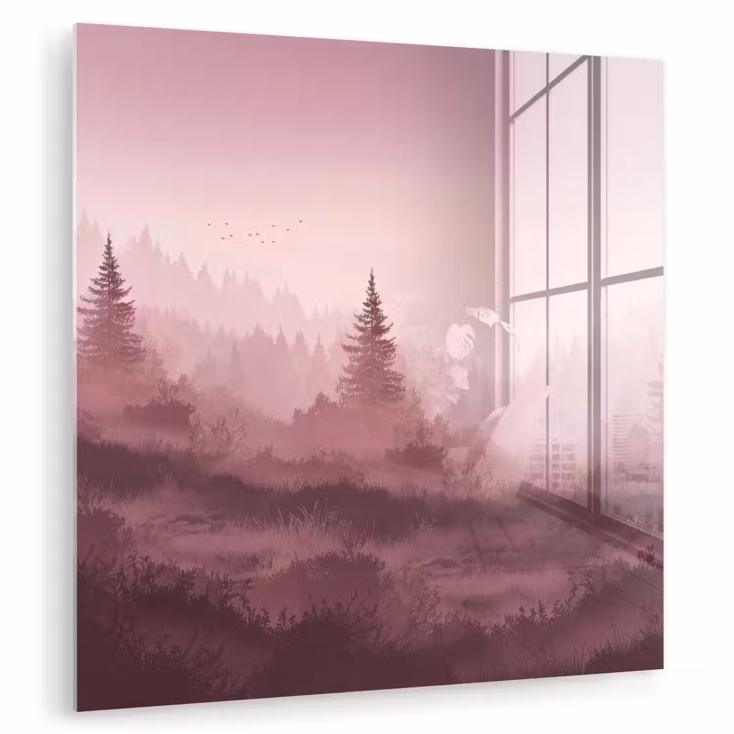 Landschap - Mistig - Roze plexiglas 5mm klein -zzzproduct_nieuw