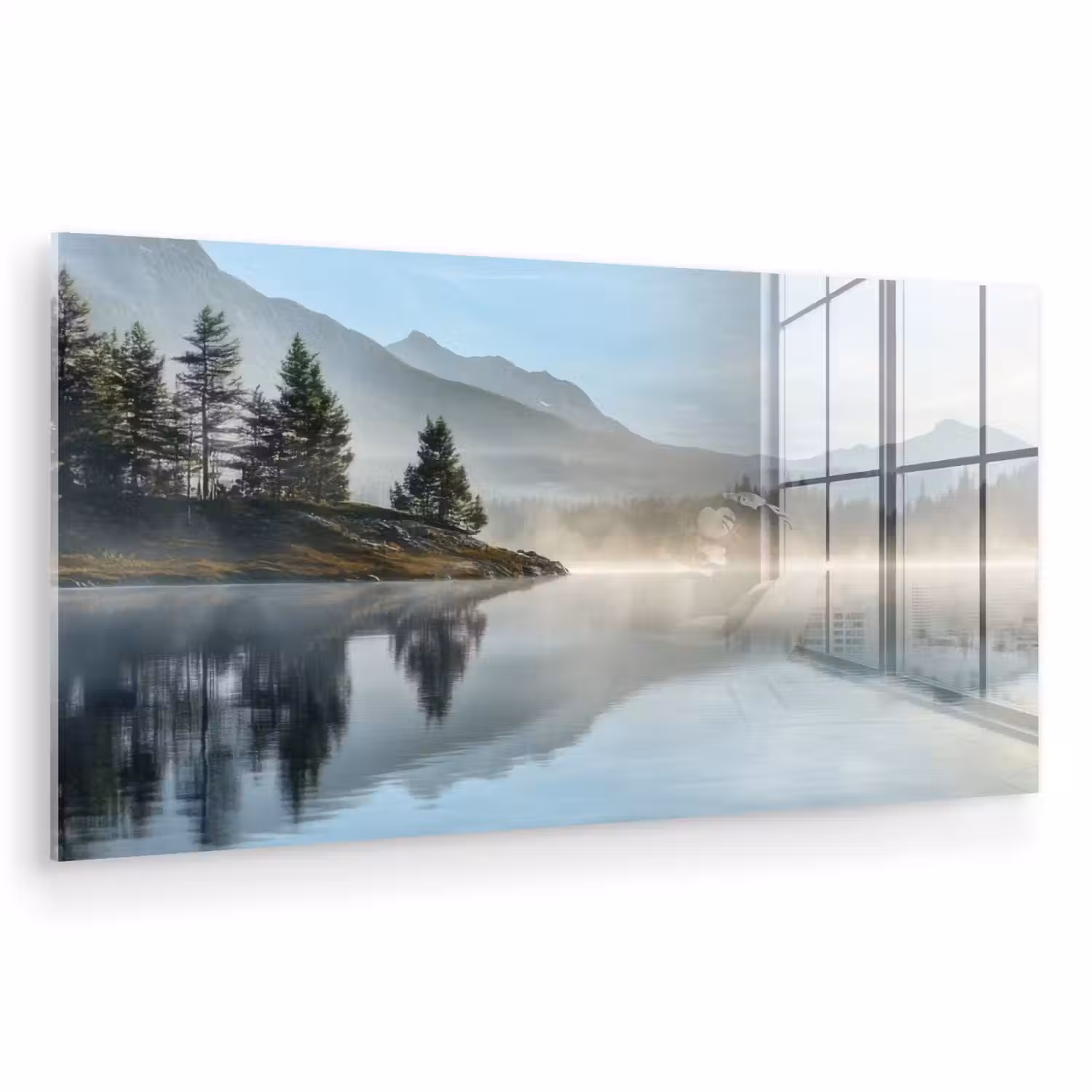 Meer - Mist - Bergen - Landschap plexiglas 5mm klein -zzzproduct_nieuw