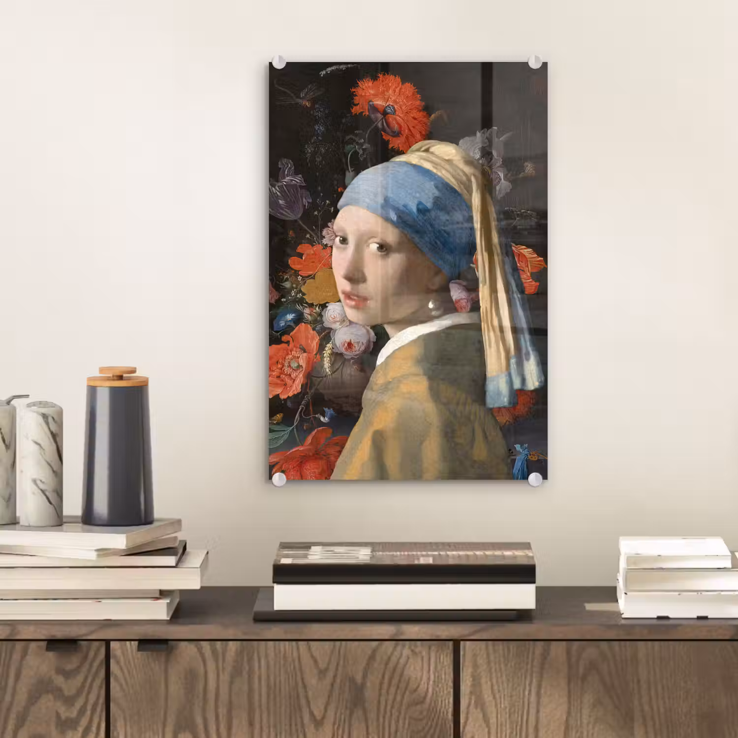Meisje met de parel - Johannes Vermeer - Bloemen plexiglas 5mm klein -sfeer1