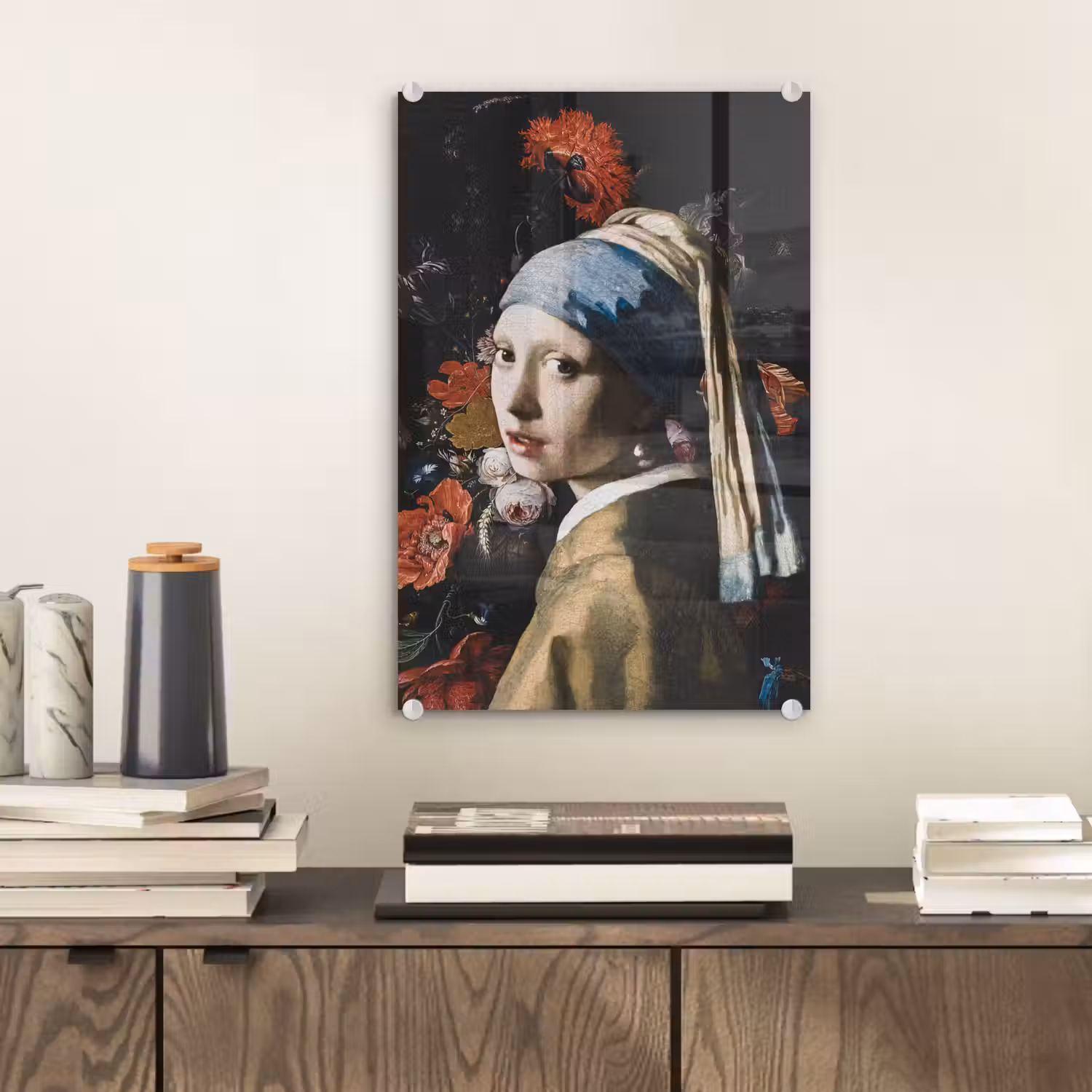 Meisje met de parel - Johannes Vermeer - Bloemen - Rood plexiglas 5mm klein -sfeer1