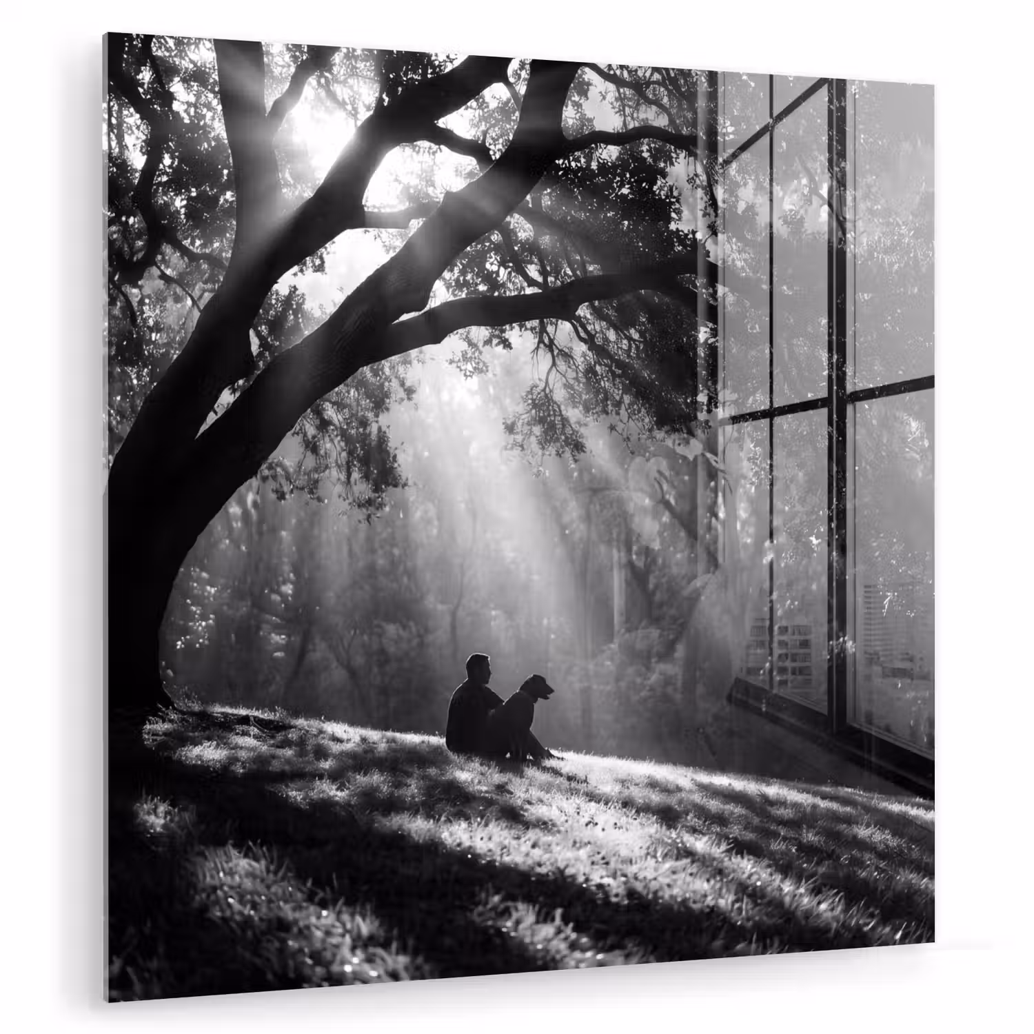 Mens - Hond - Natuur - Zwart-wit - Silhouet plexiglas 5mm klein -zzzproduct_nieuw
