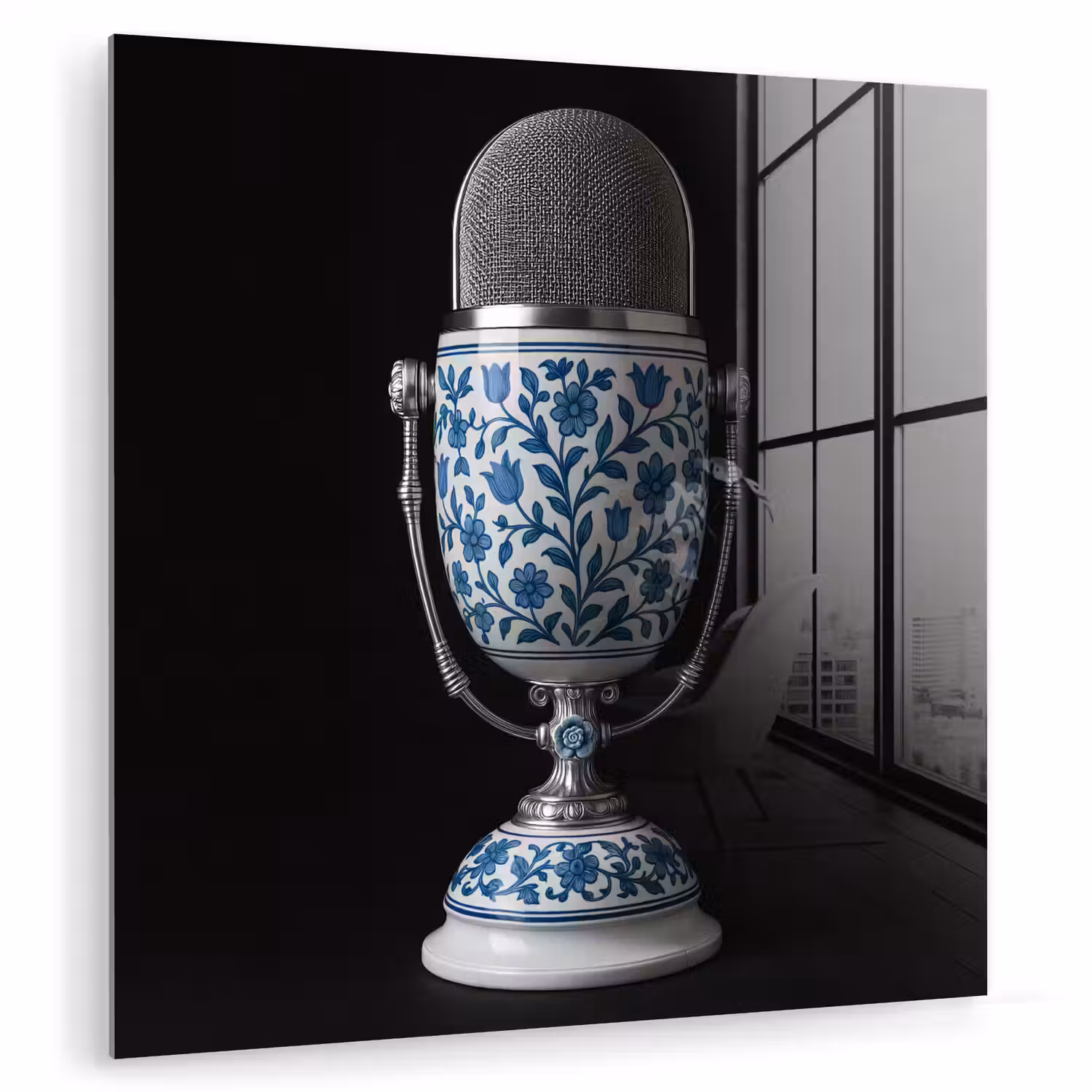 Microfoon - Delfts blauw - Muziek plexiglas 5mm klein -zzzproduct_nieuw