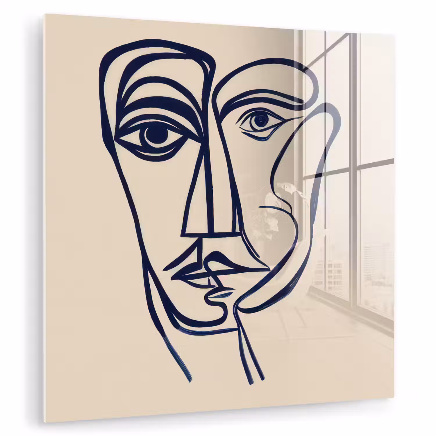 Minimalistisch - Lijnillustratie - Beige - Donkerblauw plexiglas 5mm klein -zzzproduct_nieuw