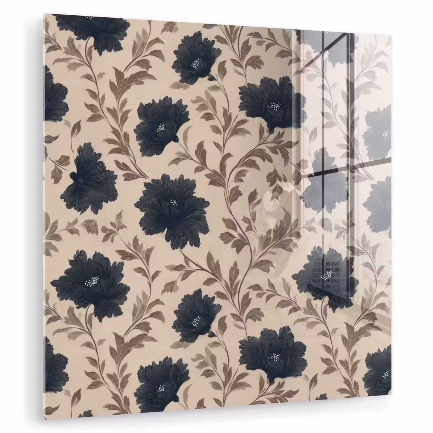 Motief - Bloemen - Zwart - Beige plexiglas 5mm klein 11 -zzzproduct_nieuw