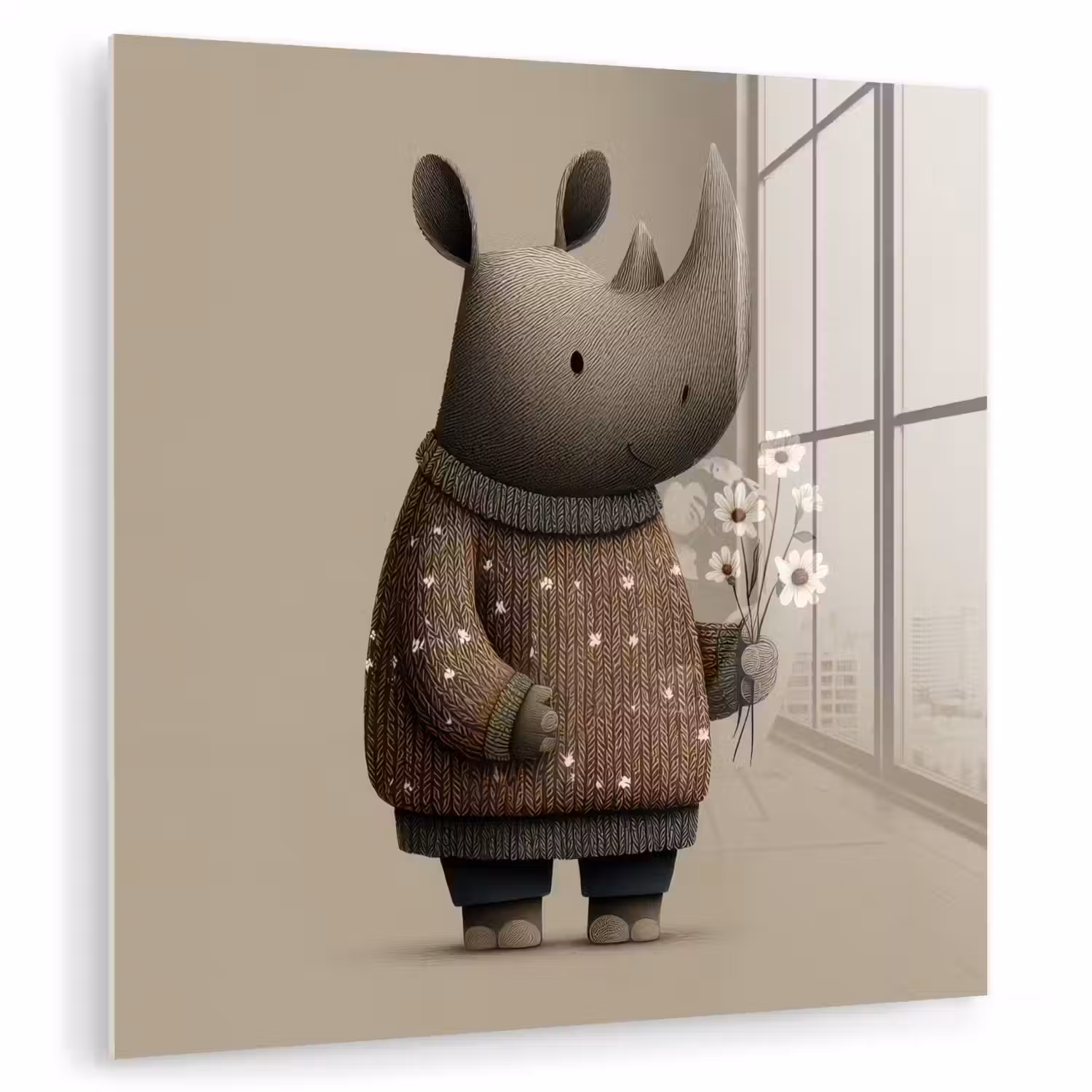 Neushoorn - Witte bloemen - Lief plexiglas 5mm klein -zzzproduct_nieuw