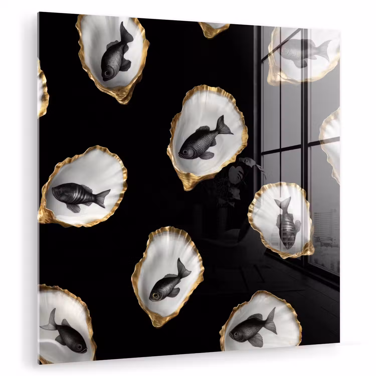 Oesters - Zwart - Vissen - Goud plexiglas 5mm klein -zzzproduct_nieuw