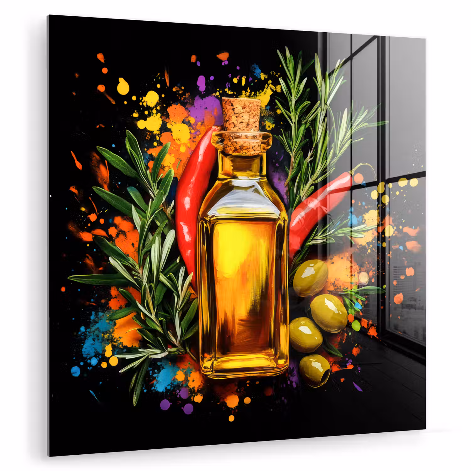Olijfolie - Graffiti - Peper - Olijven - Modern plexiglas 5mm klein -zzzproduct_nieuw