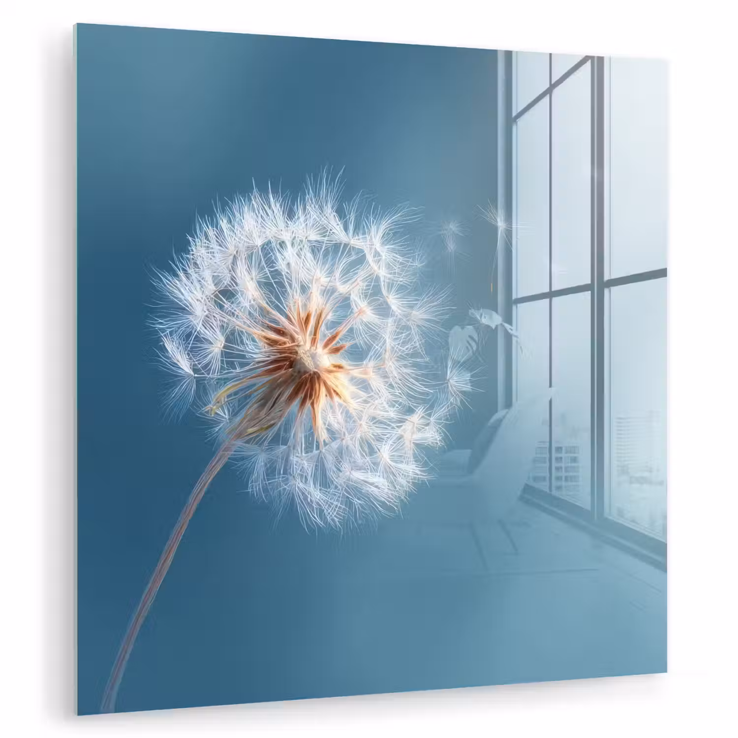 Paardenbloem - Wind - Blauw plexiglas 5mm klein -zzzproduct_nieuw