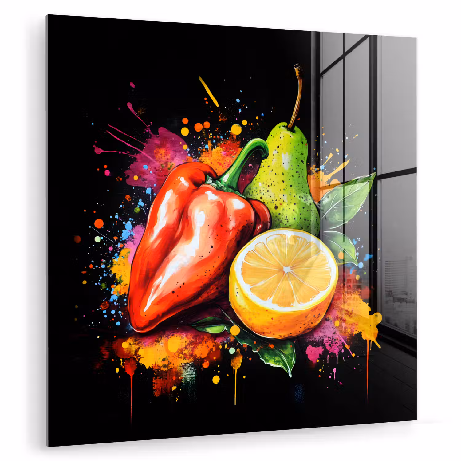 Paprika - Peer - Citroen - Graffiti - Verf - Abstract plexiglas 5mm klein -zzzproduct_nieuw