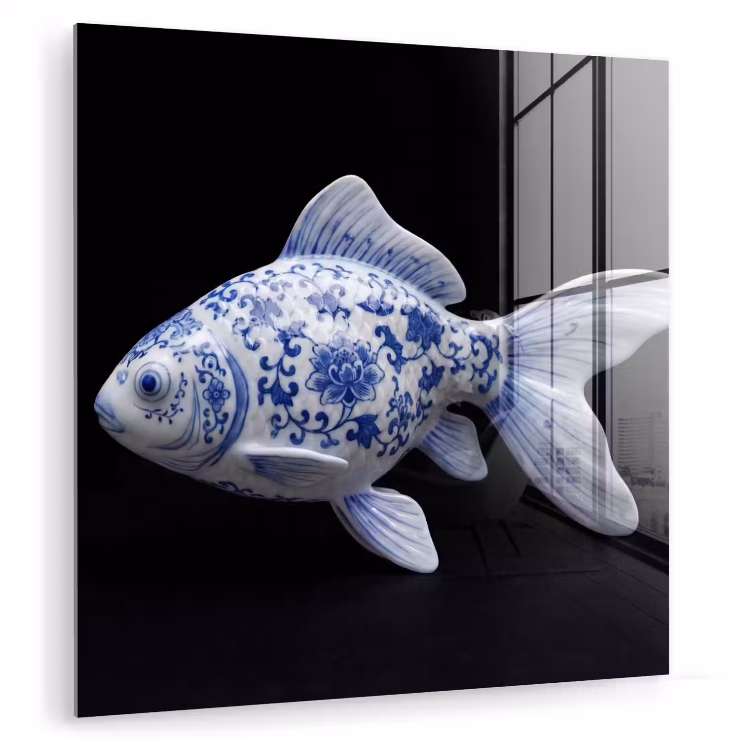 Porselein - Goudvis - Delfts - Blauw plexiglas 5mm klein -zzzproduct_nieuw