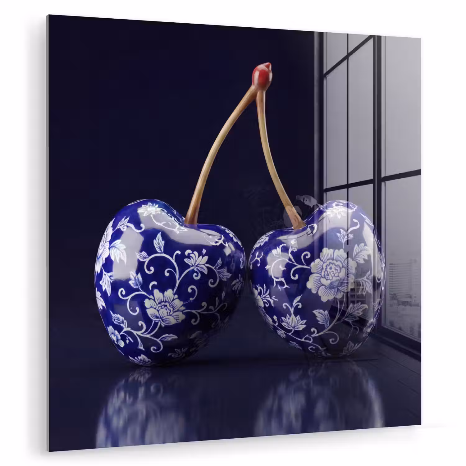 Porselein- Kersen - Delfts - Blauw plexiglas 5mm klein -zzzproduct_nieuw