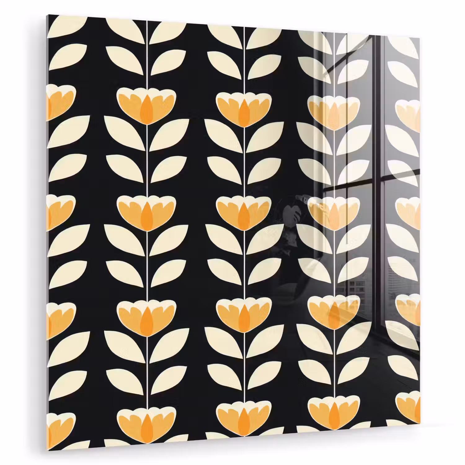 Retro - Bloem - Zwart - Okergeel plexiglas 5mm klein 11 -zzzproduct_nieuw
