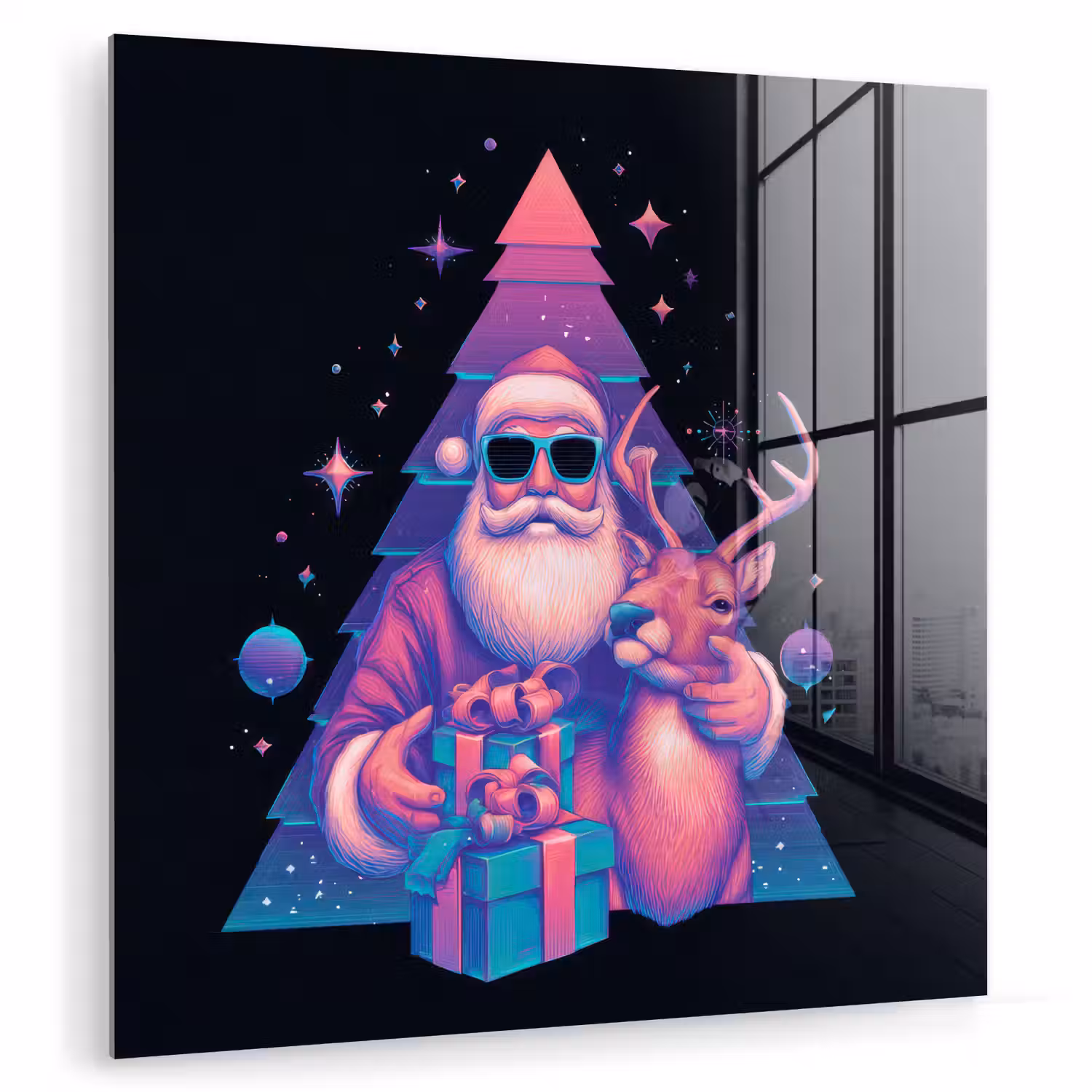 Retro - Kerstman - Rendieren - Kerstboom plexiglas 5mm klein -zzzproduct_nieuw