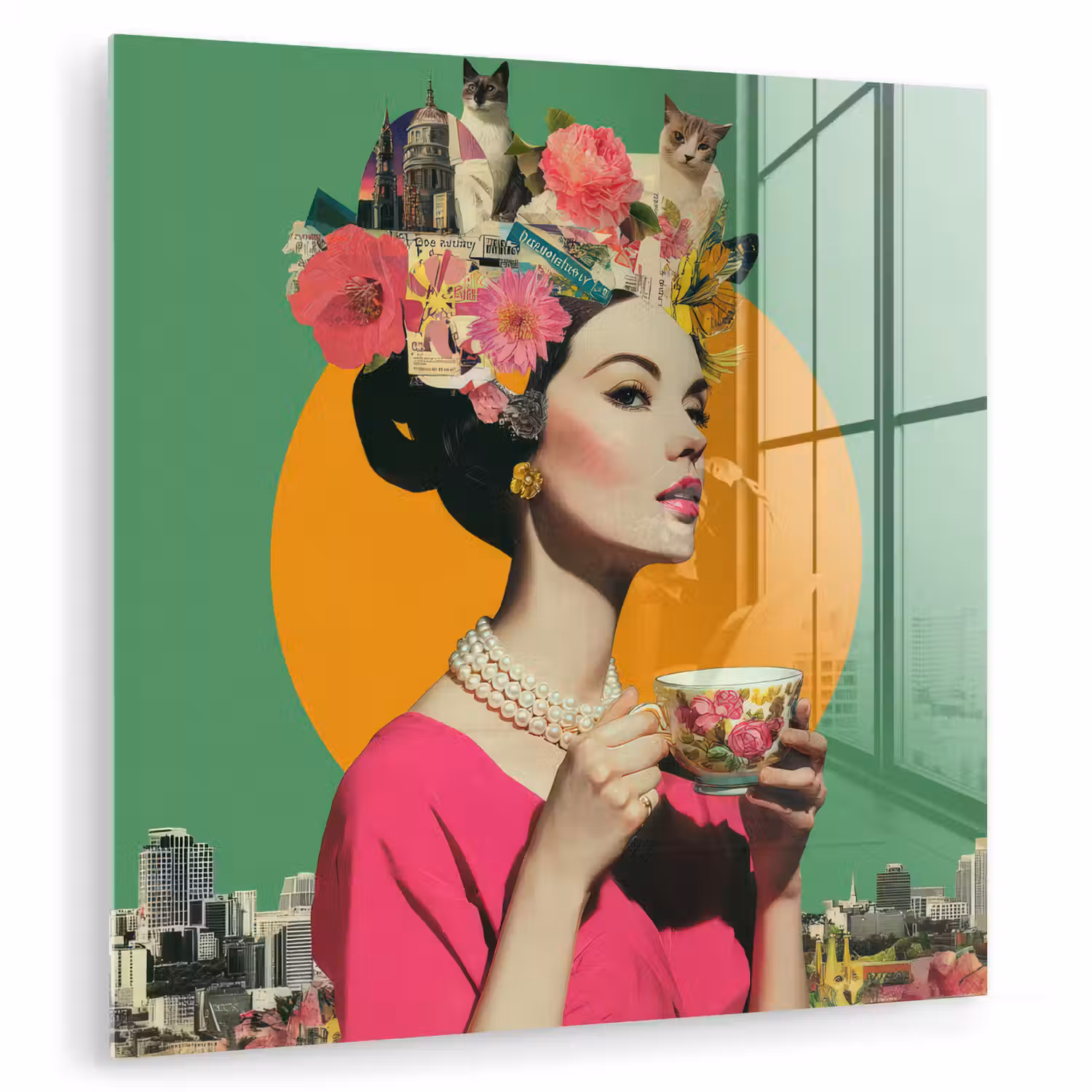 Retro - Vrouw - Stad - Zon plexiglas 5mm klein -zzzproduct_nieuw