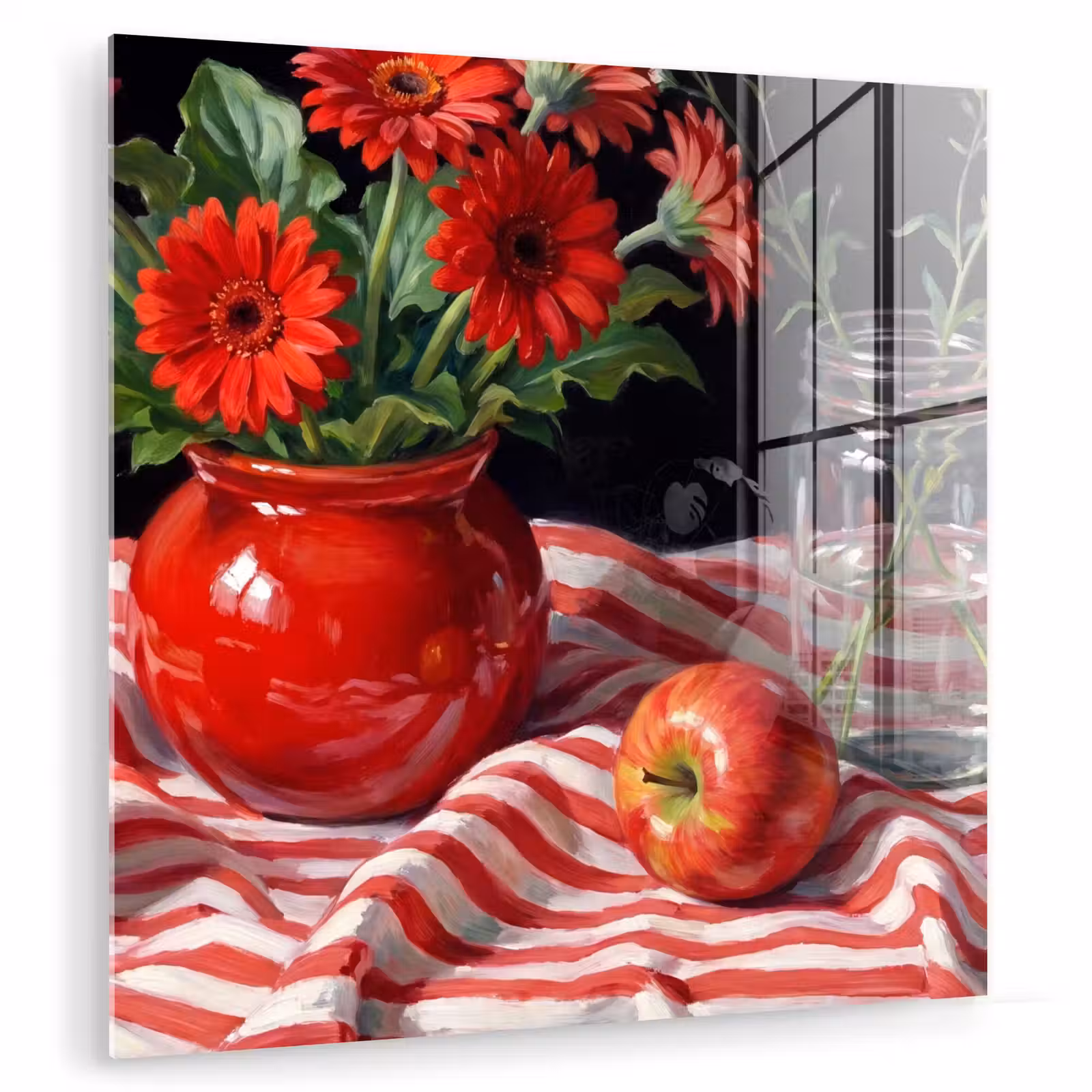 Glas schilderij - Rode bloemen - Vaas - Rode bloemen - Vaas plexiglas 5mm klein
