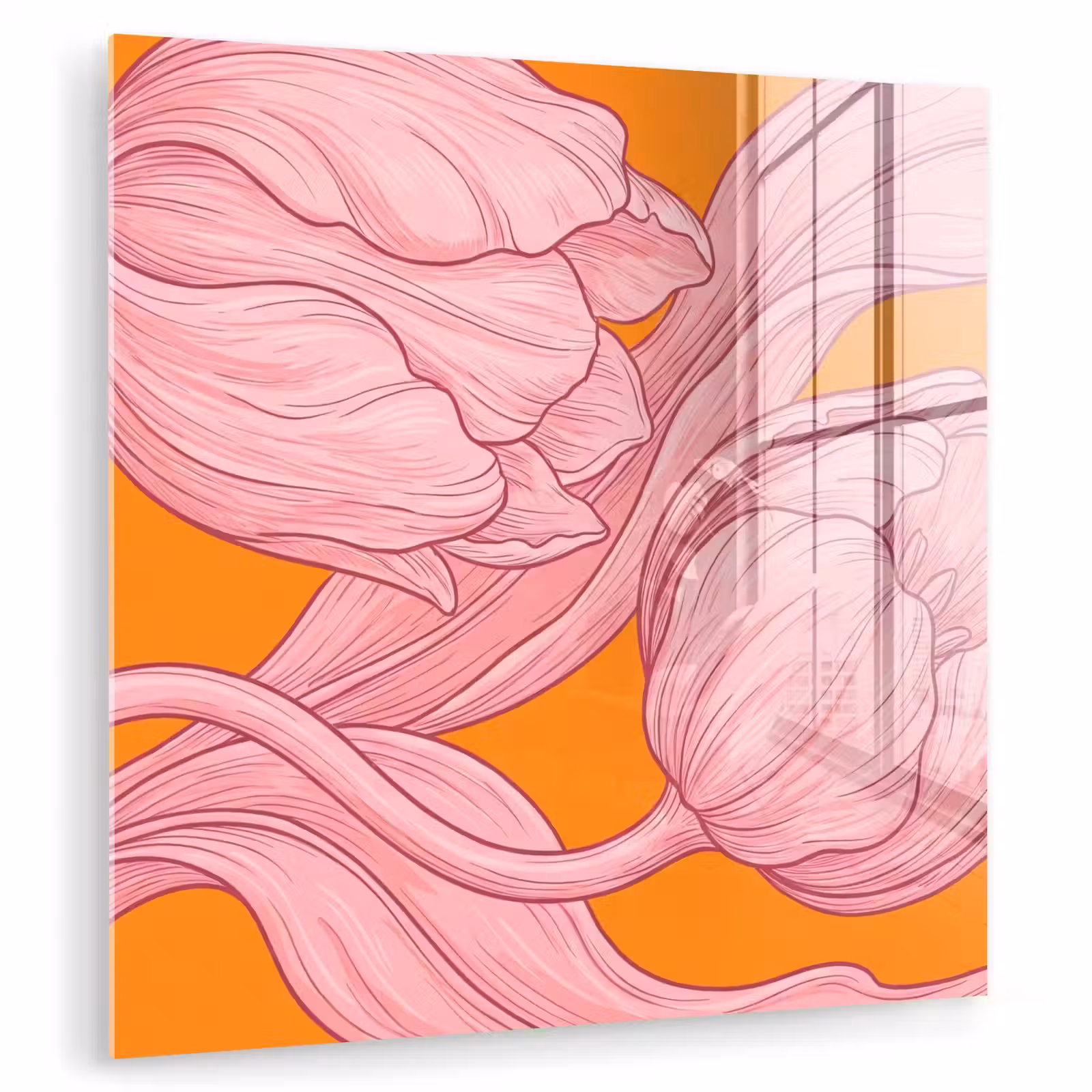 Glas schilderij - Roze bloemen - Modern - Roze bloemen - Modern plexiglas 5mm klein