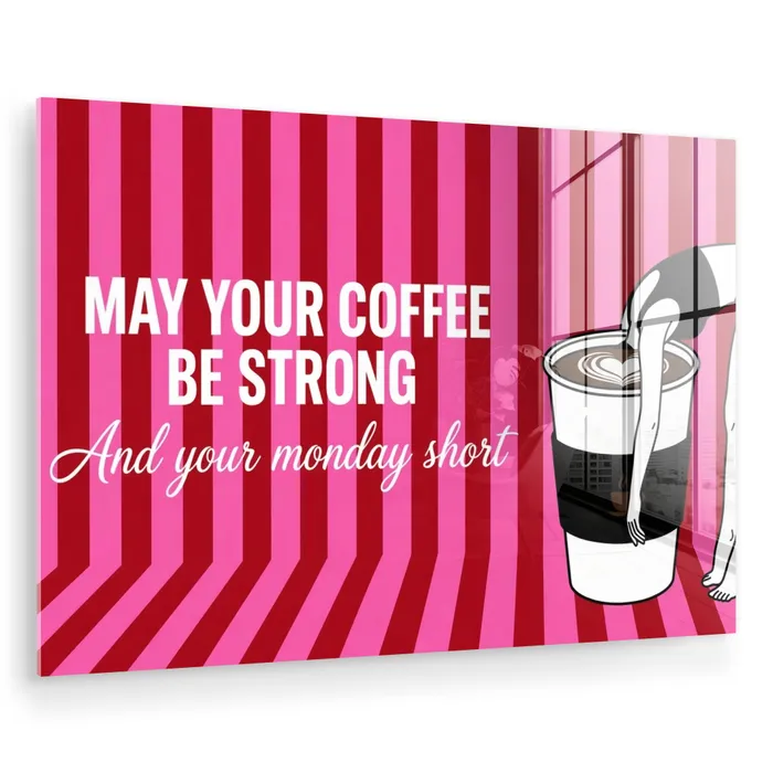 Roze - Strepen - Koffie - Maandag plexiglas 5mm klein -zzzproduct_nieuw