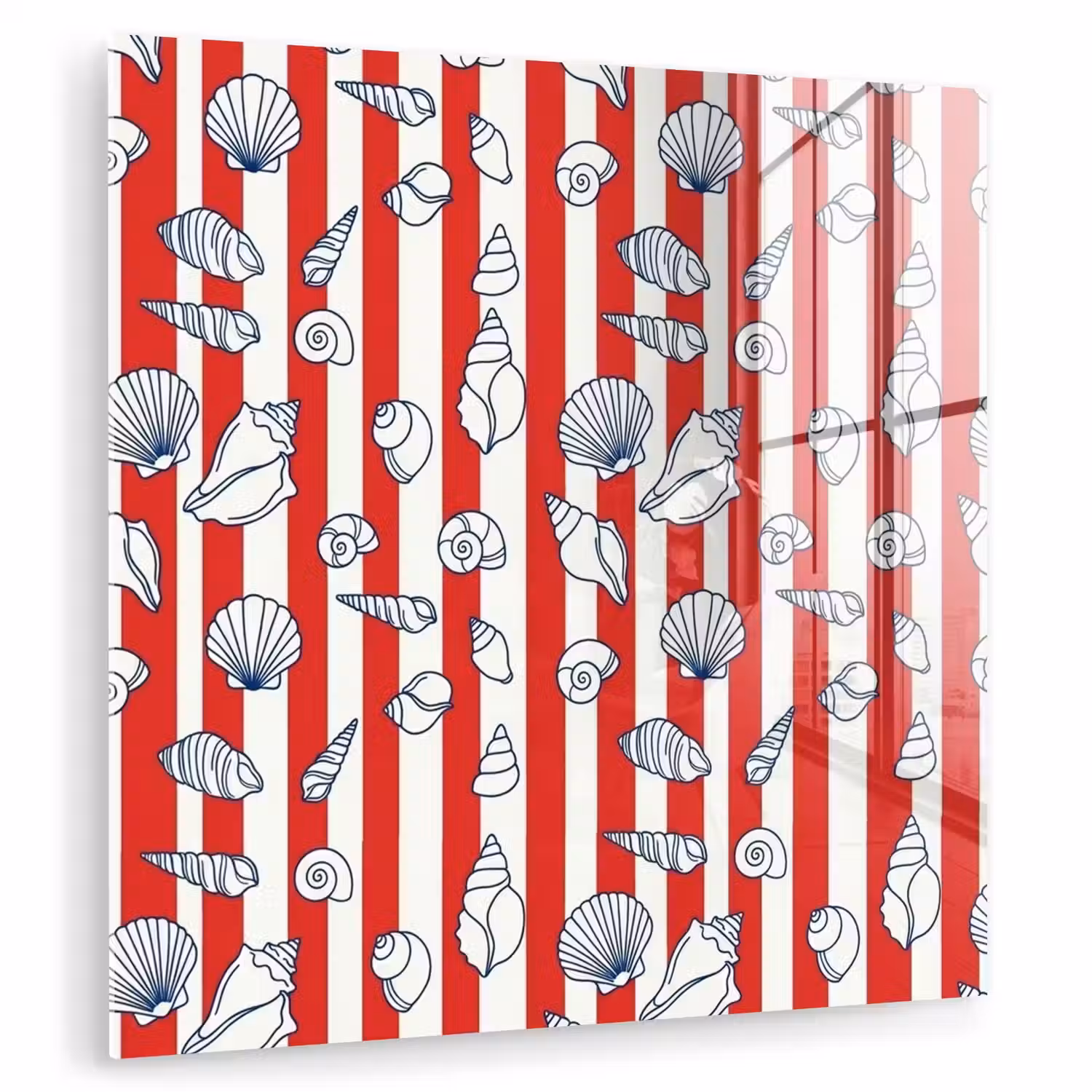 Schelp - Zeedieren - Zomer - Illustratie - Rood - Blauw plexiglas 5mm klein -zzzproduct_nieuw