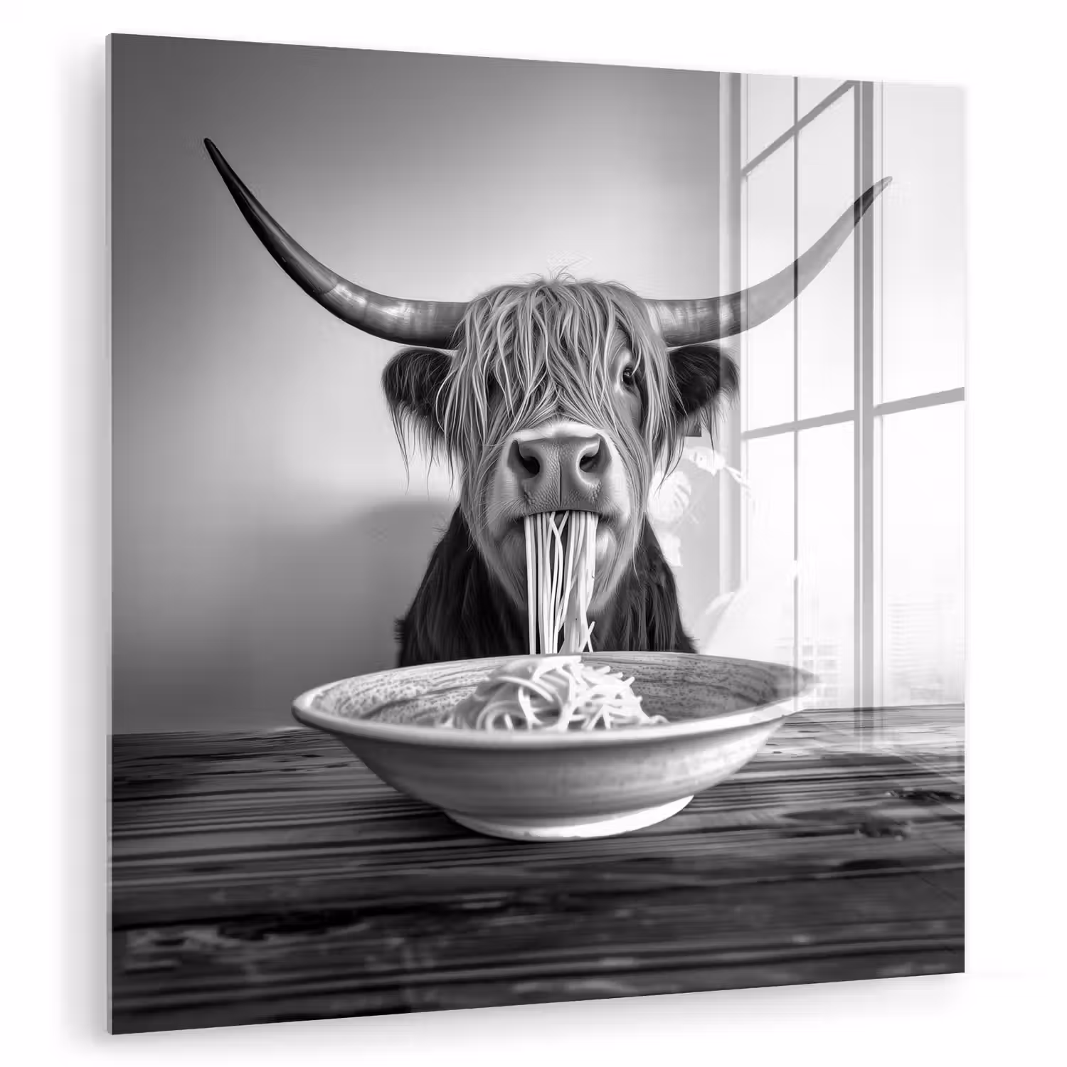 Schotse Hooglander - Spaghetti - Dieren - Zwart wit plexiglas 5mm klein -zzzproduct_nieuw