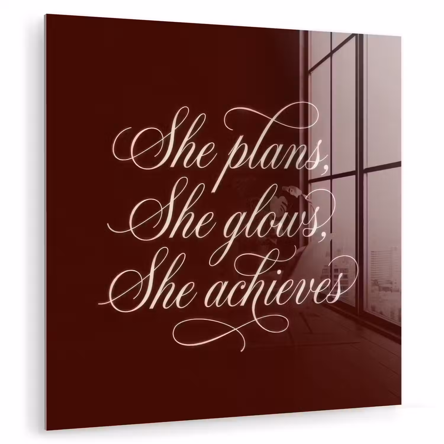 She plans she glows she achieves - Rood - Cursief plexiglas 5mm klein -zzzproduct_nieuw