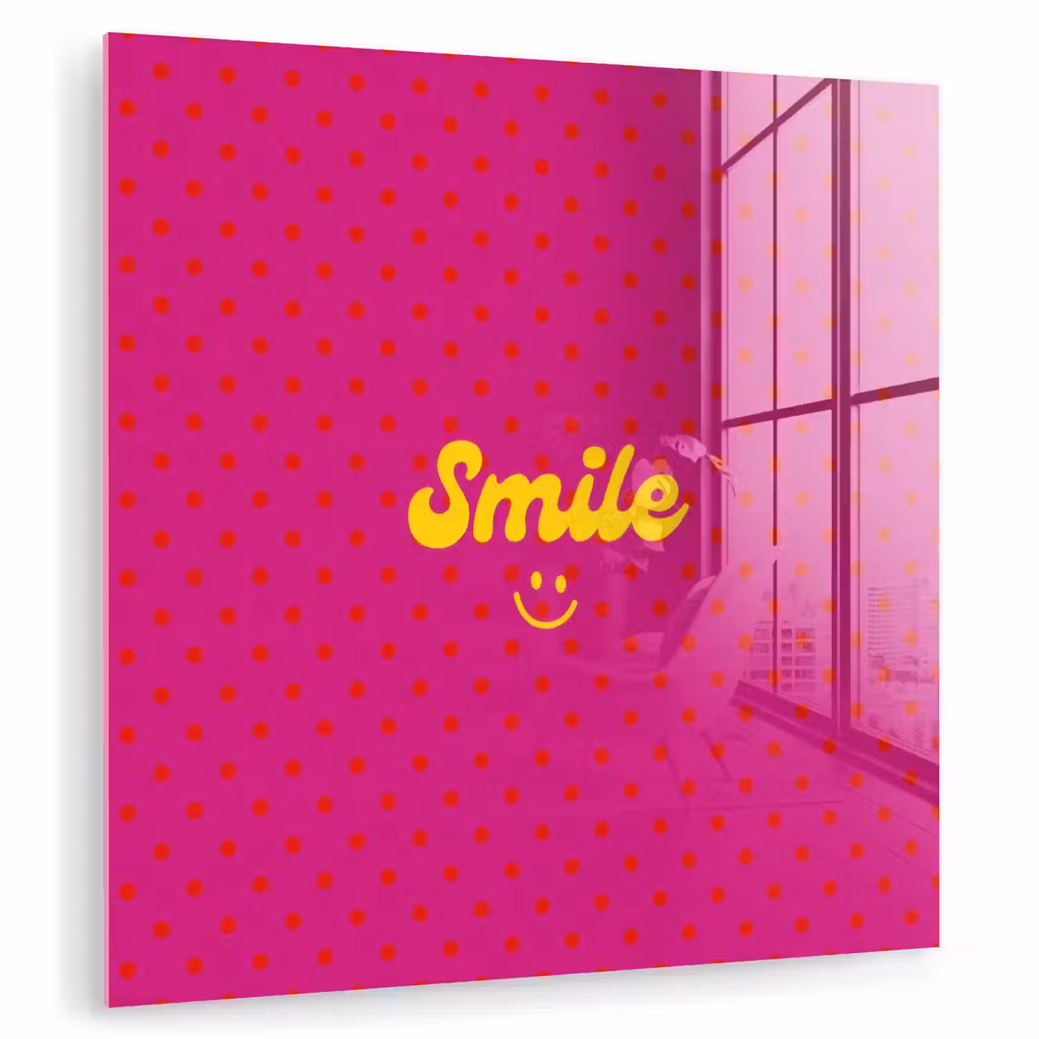 Smile - Stippen - Geel - Smiley - Roze plexiglas 5mm klein -zzzproduct_nieuw