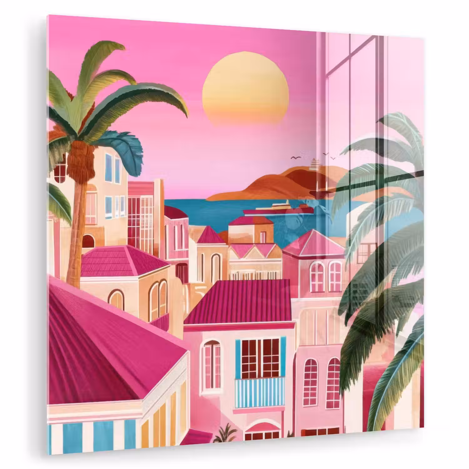 Stad - Roze - Palmbomen plexiglas 5mm klein -zzzproduct_nieuw