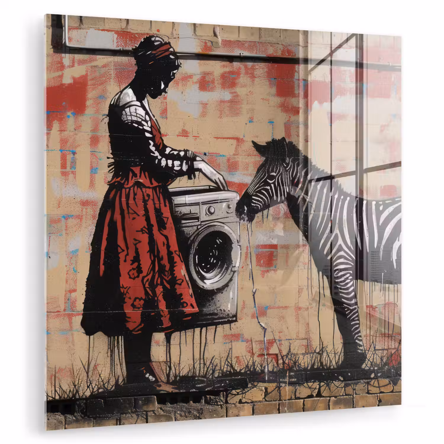 Street art - Zebra - Vrouw - Dieren - Graffiti - Banksy plexiglas 5mm klein -zzzproduct_nieuw