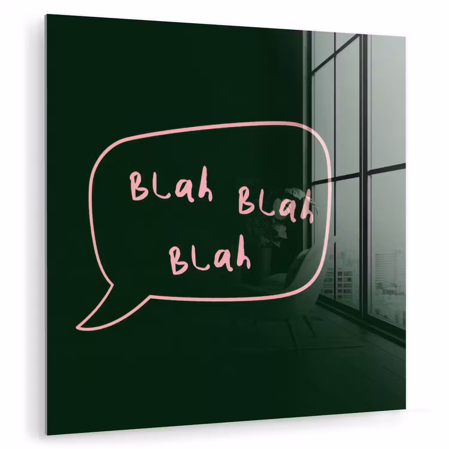 Tekstwolkje - Donkergroen - BLAH BLAH BLAH plexiglas 5mm klein -zzzproduct_nieuw