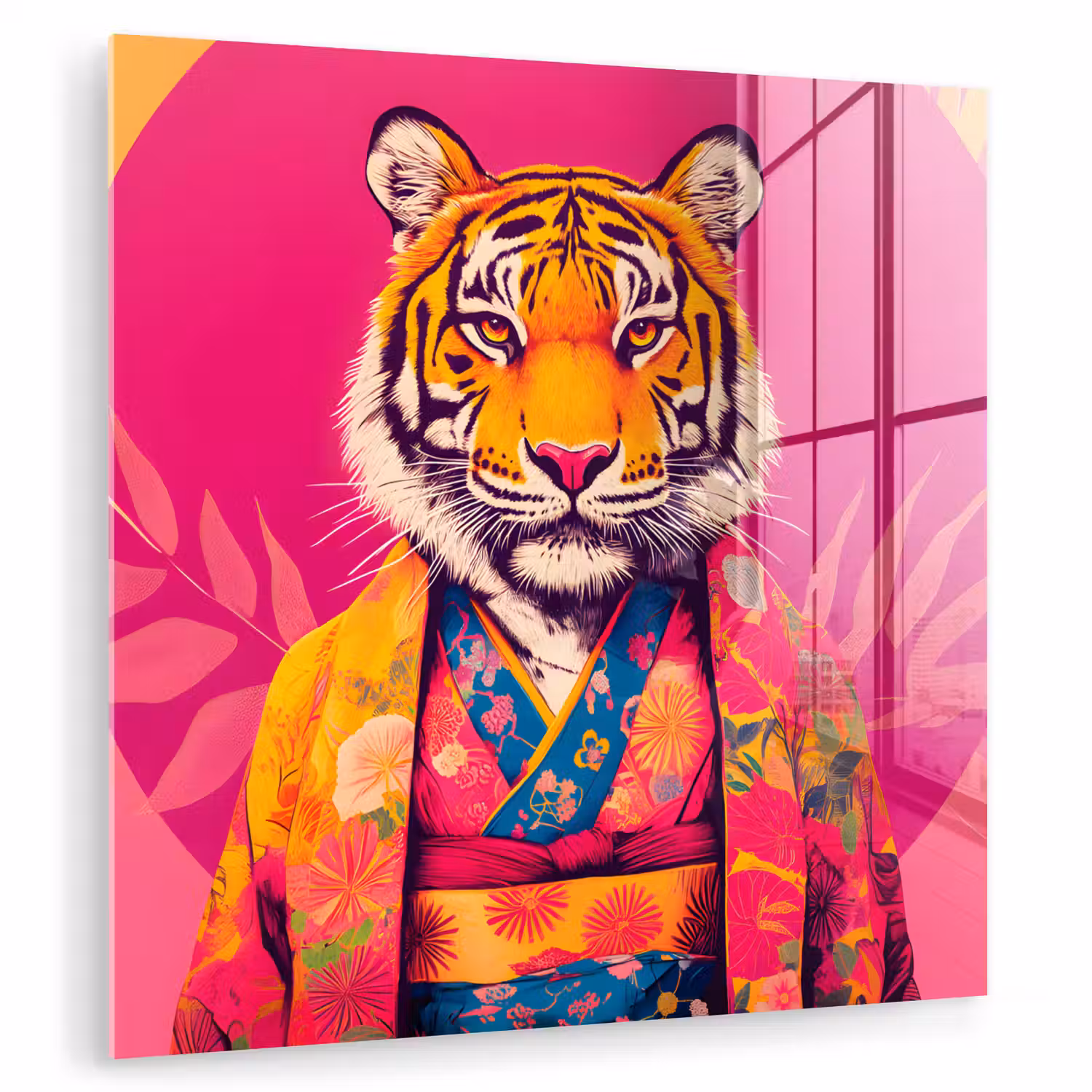 Tijger - Kimono - Planten - Roze plexiglas 5mm klein -zzzproduct_nieuw
