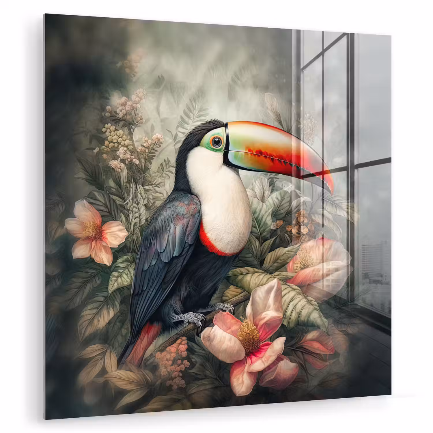 Toekan - Vogels - Bloemen - Planten - Tropisch plexiglas 5mm klein -zzzproduct_nieuw