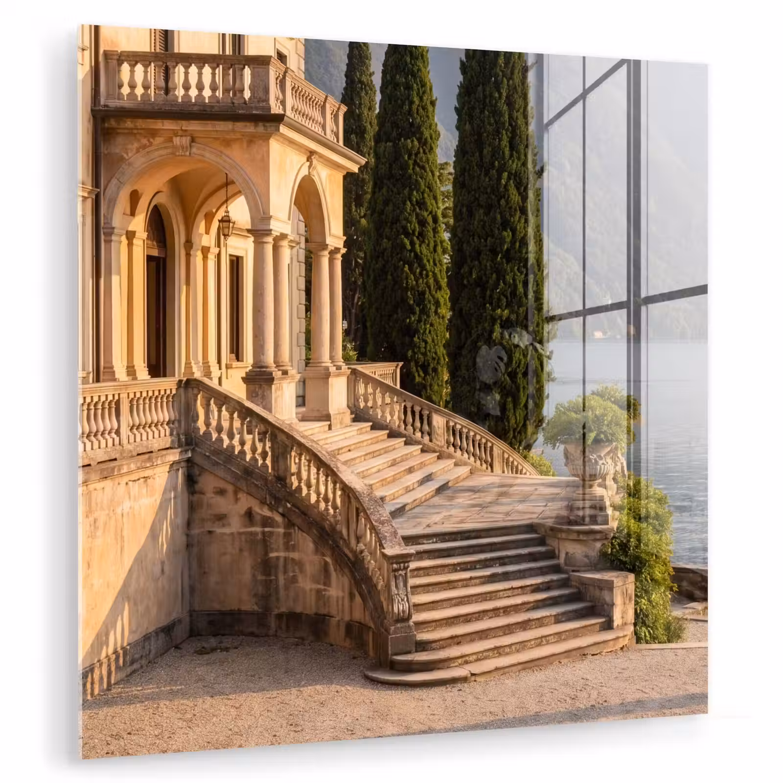 Glas schilderij - Villa - water -trappen - Villa - water -trappen plexiglas 5mm klein