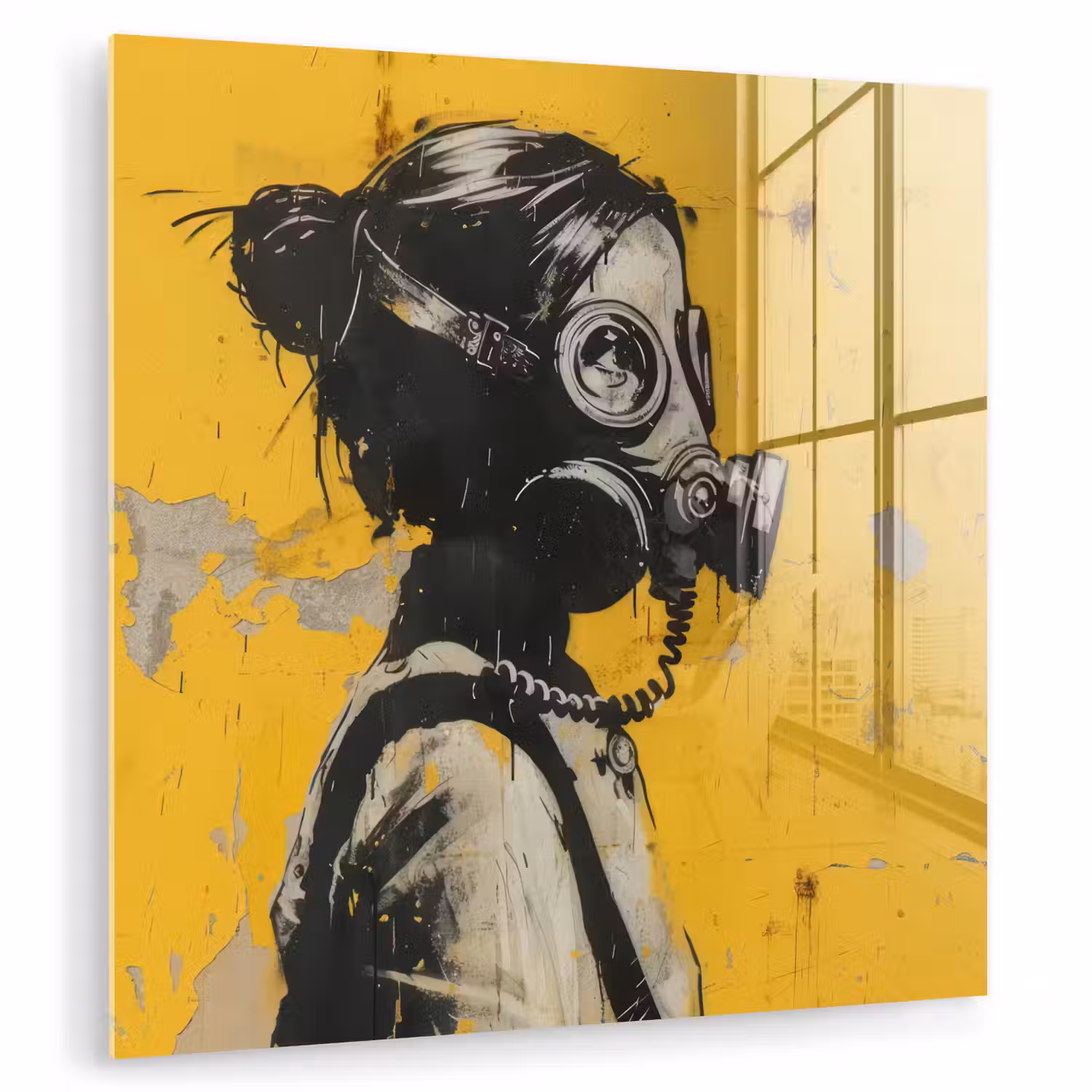 Vintage - Street art - Meisje - Masker - Geel - Banksy plexiglas 5mm klein -zzzproduct_nieuw