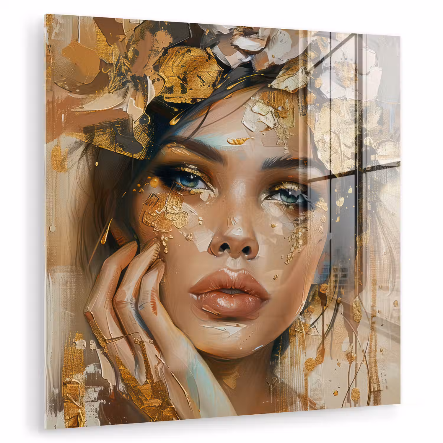 Vrouw - Bloemen - Goud - Portret plexiglas 5mm klein -zzzproduct_nieuw