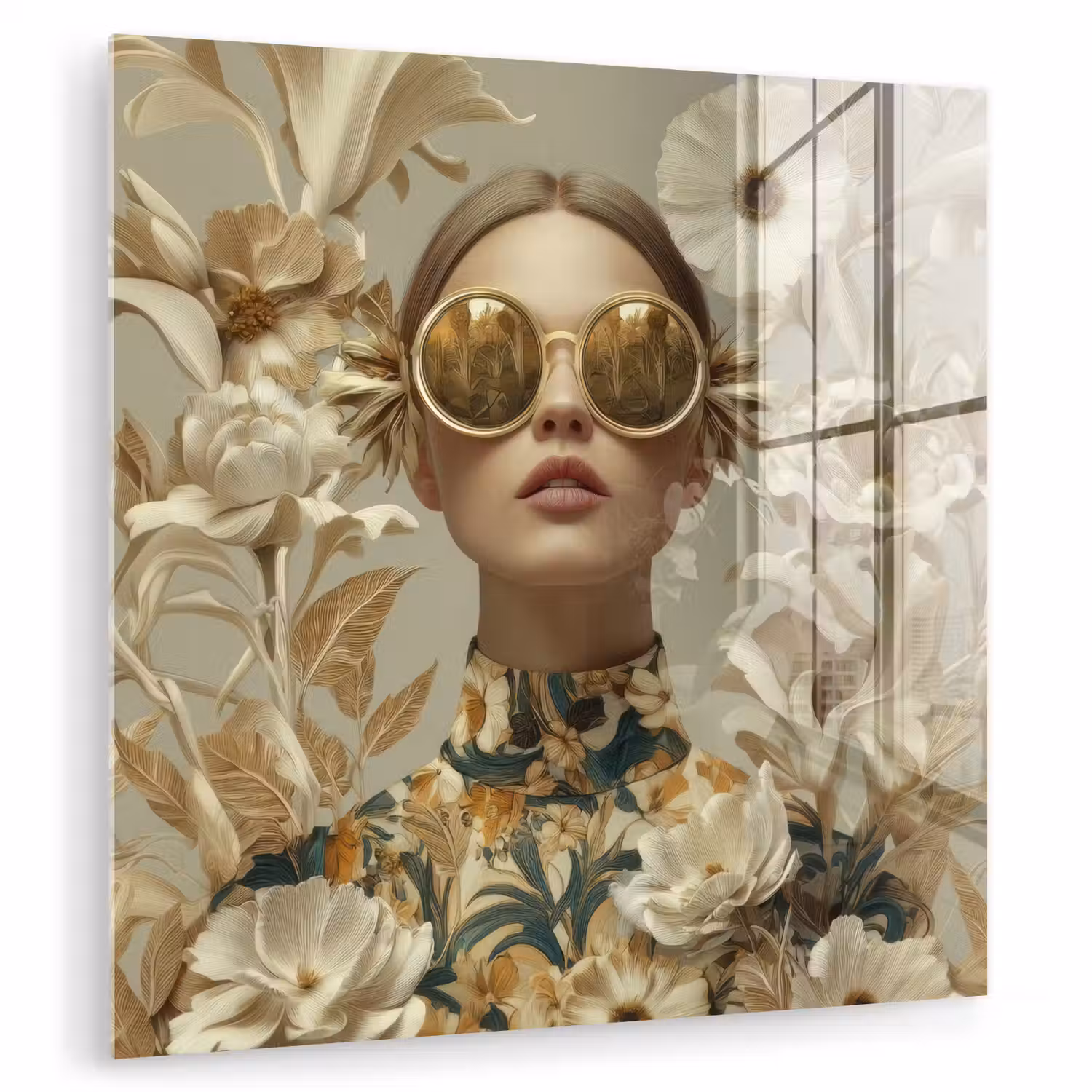 Vrouw - Bloemen - Zonnebril - Wit plexiglas 5mm klein -zzzproduct_nieuw