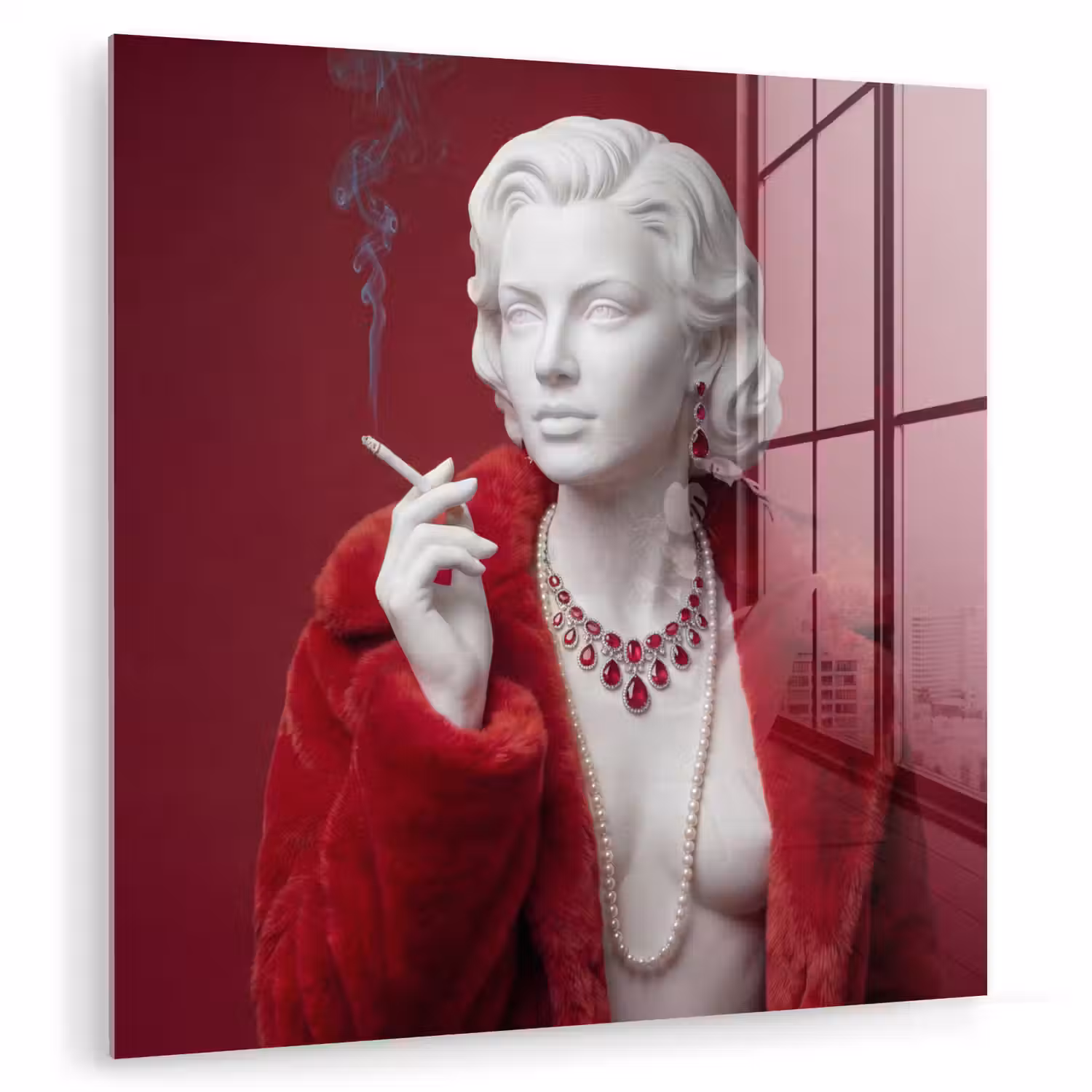 Vrouw - Bontjas - Mode - Klassiek - Rood plexiglas 5mm klein -zzzproduct_nieuw