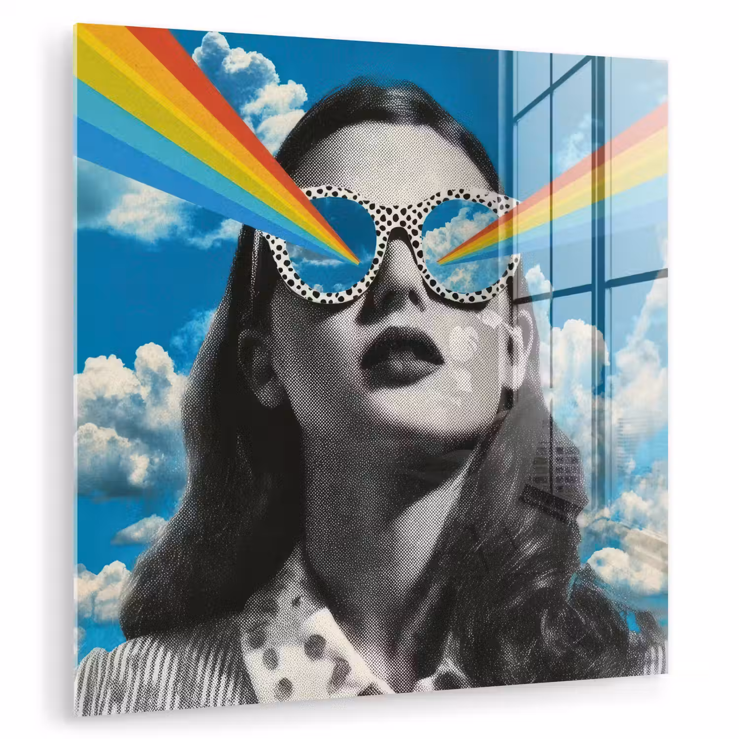 Vrouw - Bril - Regenboog - Wolken plexiglas 5mm klein -zzzproduct_nieuw