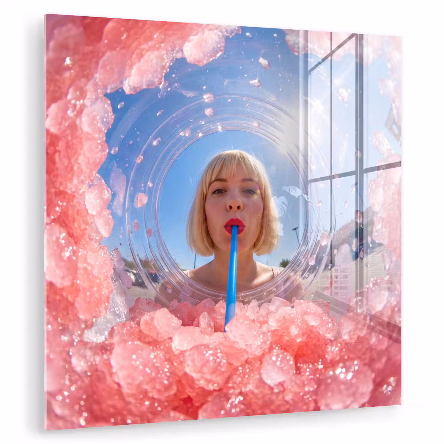 Vrouw - Drank - Zomer - Roze - Blauw plexiglas 5mm klein -zzzproduct_nieuw