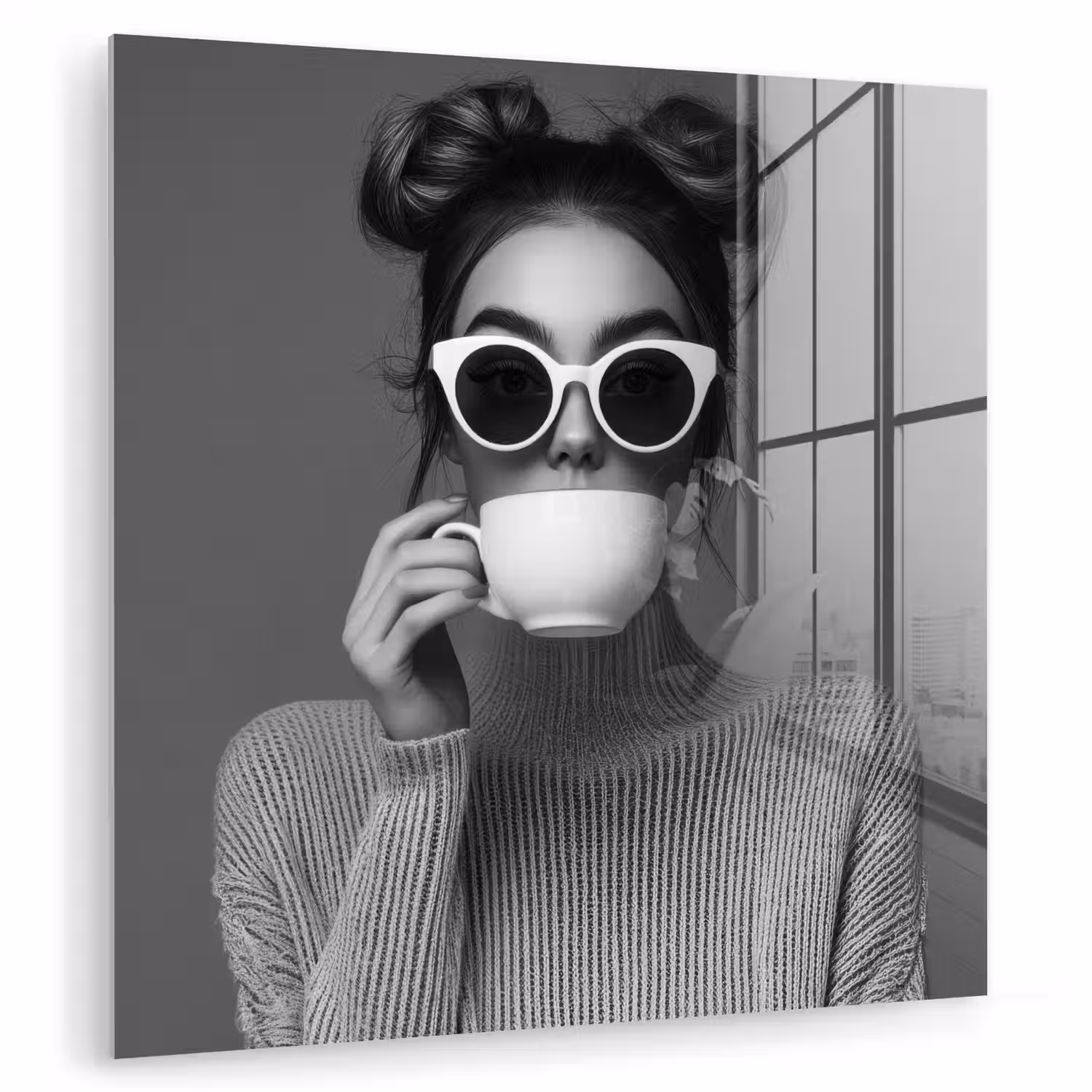 Vrouw - Koffie - Zwart - Wit plexiglas 5mm klein -zzzproduct_nieuw