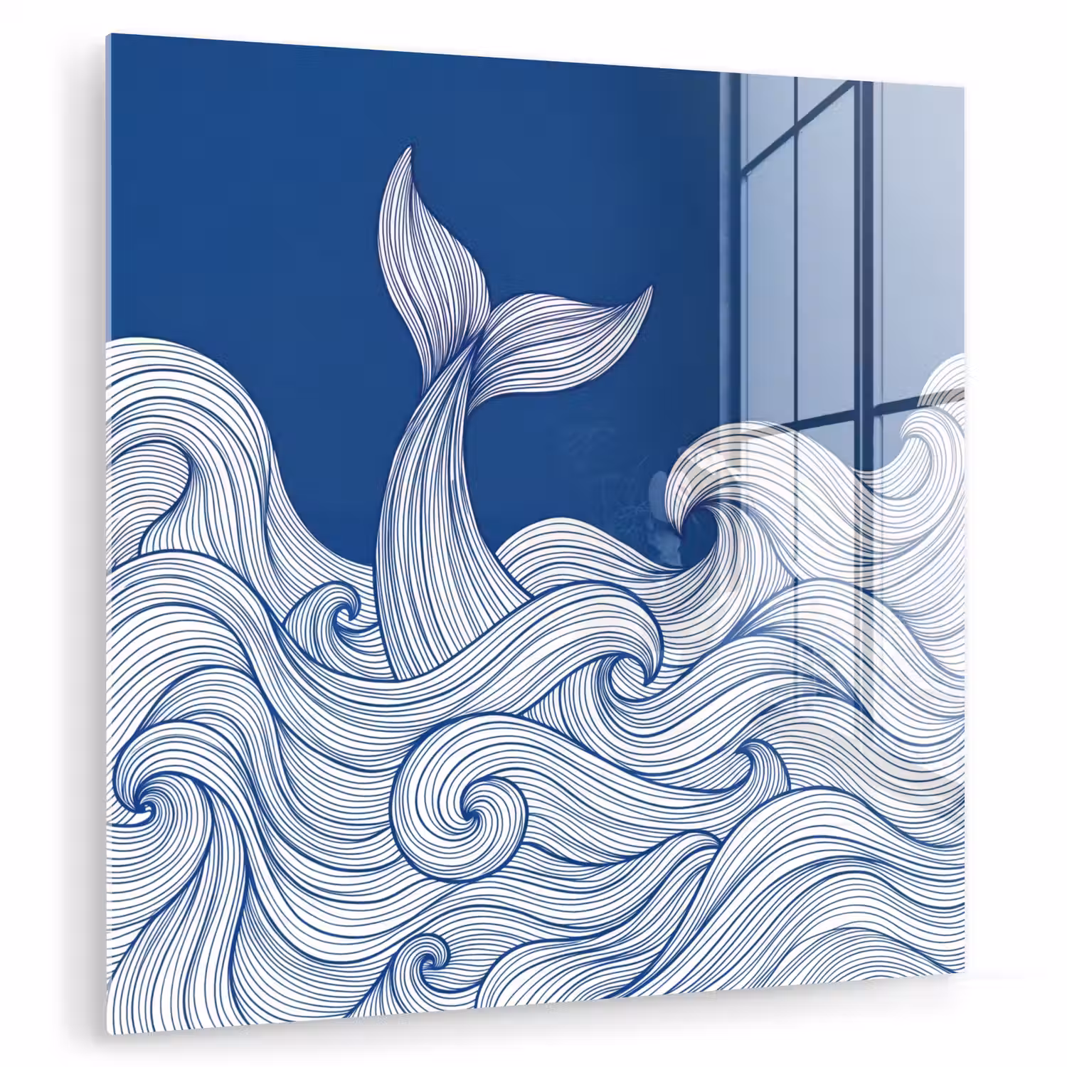 Walvis - Staart - Golven - Lijntekening - Blauw plexiglas 5mm klein -zzzproduct_nieuw