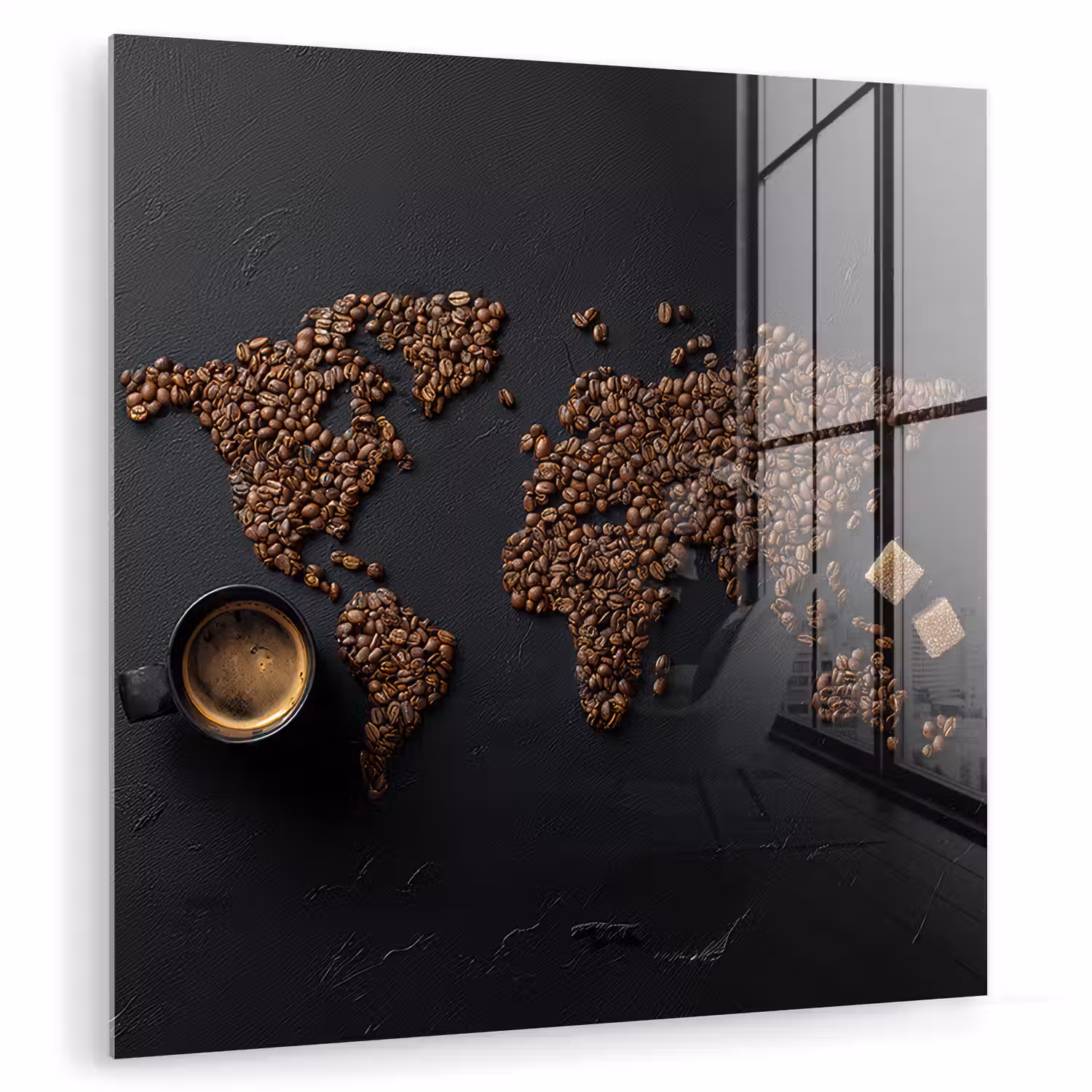 Wereldkaart - Espresso - Zwart plexiglas 5mm klein -zzzproduct_nieuw