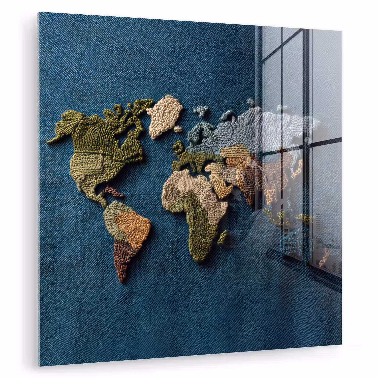 Wereldkaart - Geborduurd - Verschillende tinten plexiglas 5mm klein -zzzproduct_nieuw